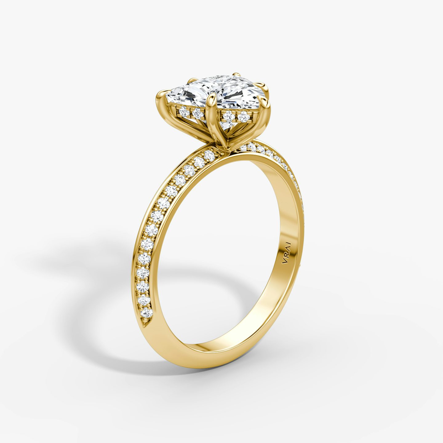 The Knife-Edge | Trillion | 18k | 18k Yellow Gold | Band: Pavé | Setting style: Hidden Halo | Diamond orientation: vertical | Carat weight: See full inventory