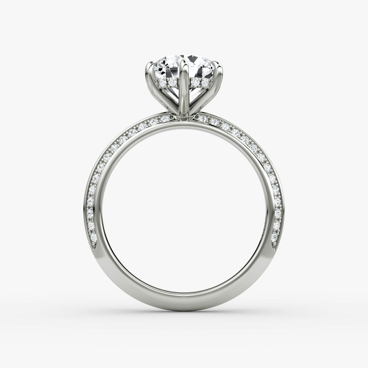 The Knife-Edge | Round Brilliant | 18k | 18k White Gold | Band: Pavé | Setting style: Hidden Halo | Carat weight: See full inventory | Diamond orientation: vertical