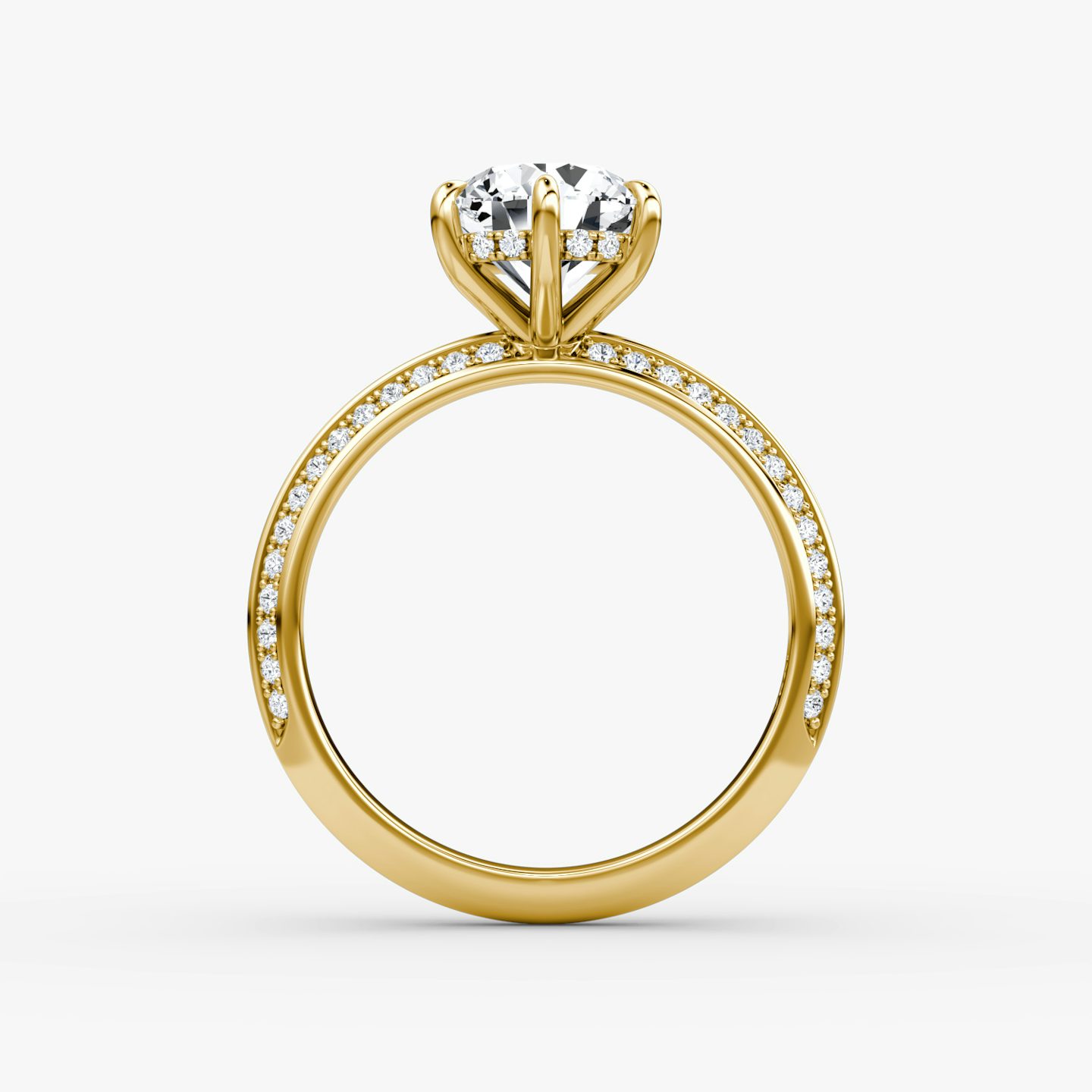 The Knife-Edge | Round Brilliant | 18k | 18k Yellow Gold | Band: Pavé | Setting style: Hidden Halo | Carat weight: See full inventory | Diamond orientation: vertical