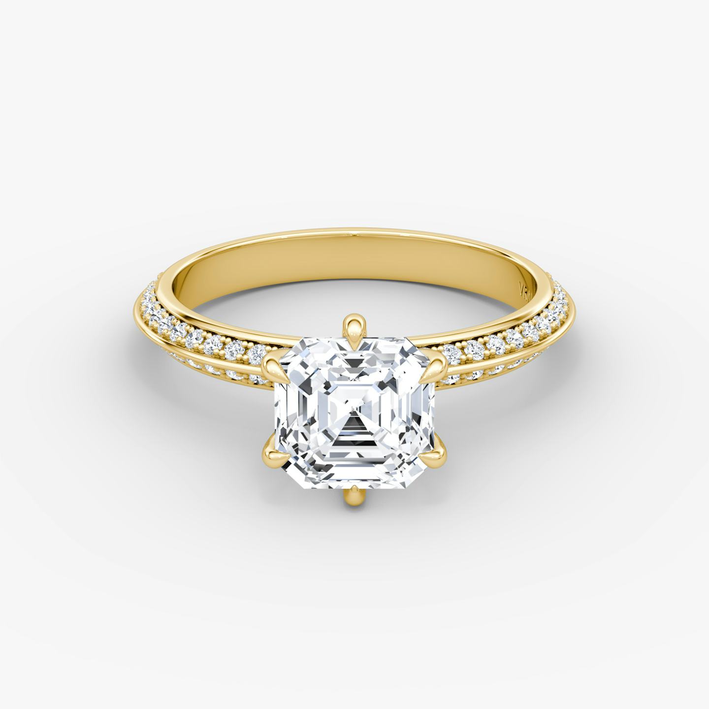 The Knife-Edge | Asscher | 18k | 18k Yellow Gold | Band: Pavé | Setting style: Plain | Diamond orientation: vertical | Carat weight: See full inventory