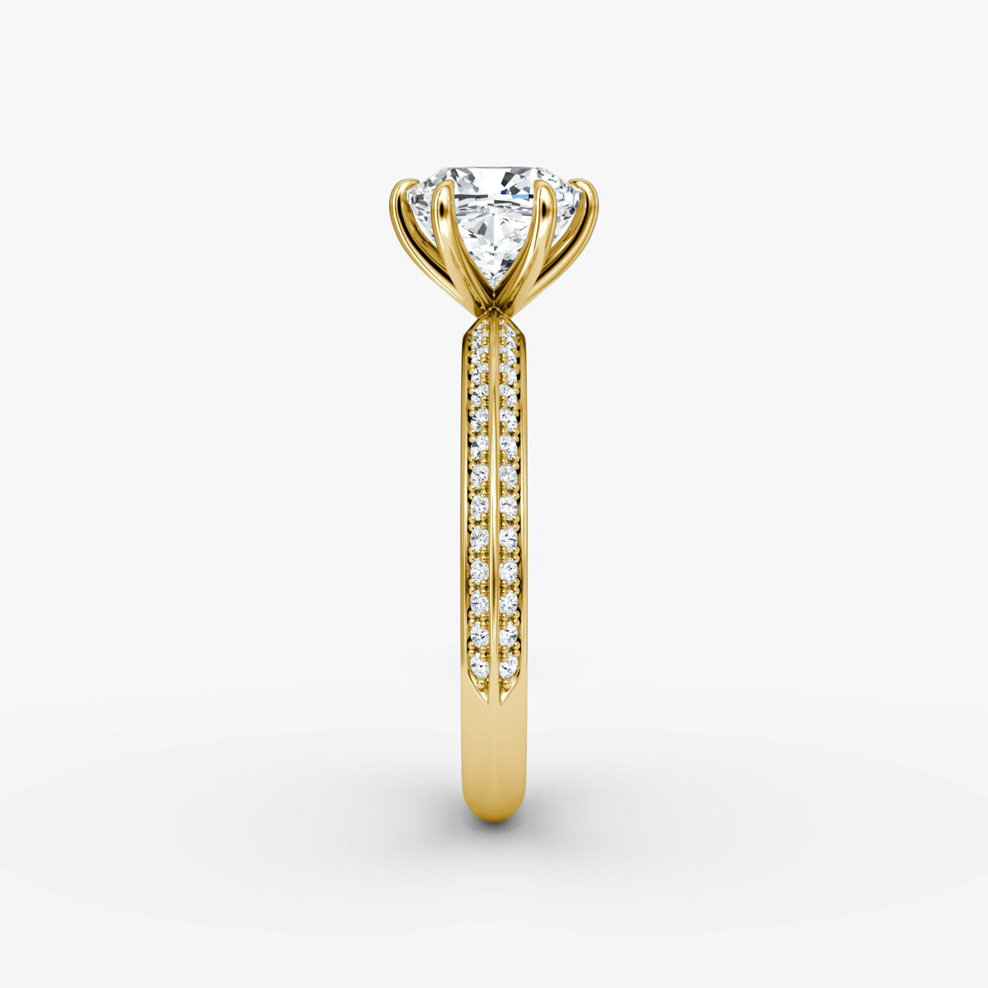 The Knife-Edge | Pavé Cushion | 18k | 18k Yellow Gold | Band: Pavé | Setting style: Plain | Diamond orientation: vertical | Carat weight: See full inventory