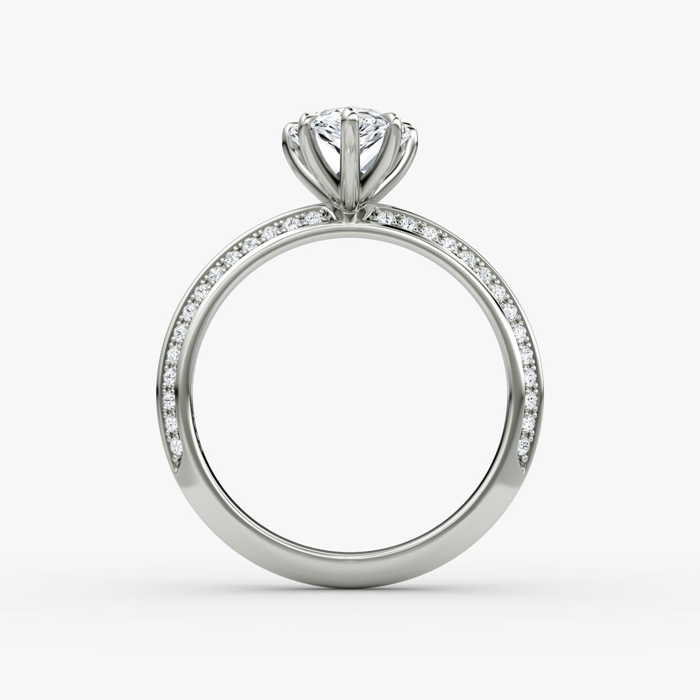 The Knife-Edge | Pear | Platinum | Band: Pavé | Setting style: Plain | Diamond orientation: vertical | Carat weight: See full inventory