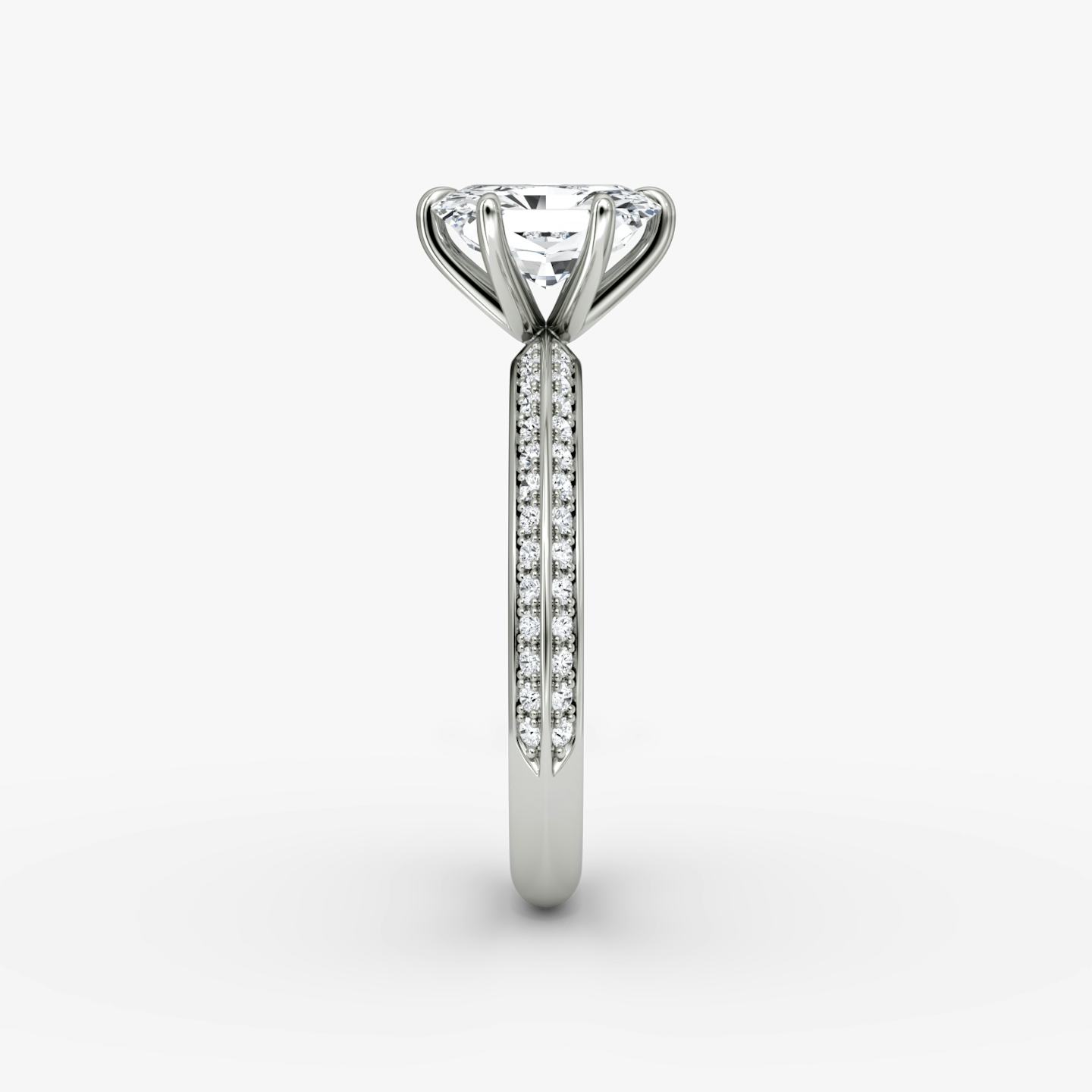 The Knife-Edge | Radiant | Platinum | Band: Pavé | Setting style: Plain | Diamond orientation: vertical | Carat weight: See full inventory