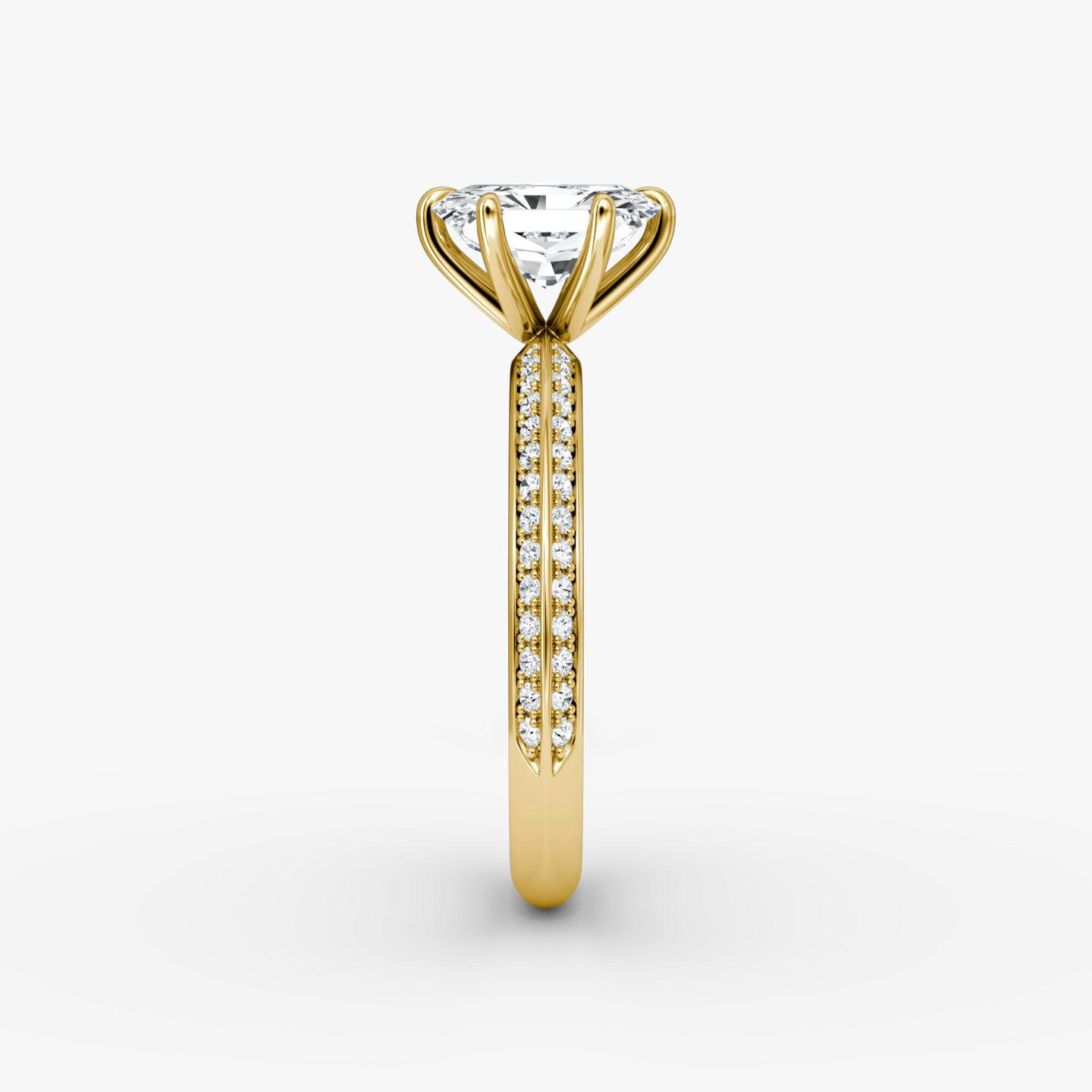 The Knife-Edge | Radiant | 18k | 18k Yellow Gold | Band: Pavé | Setting style: Plain | Diamond orientation: vertical | Carat weight: See full inventory