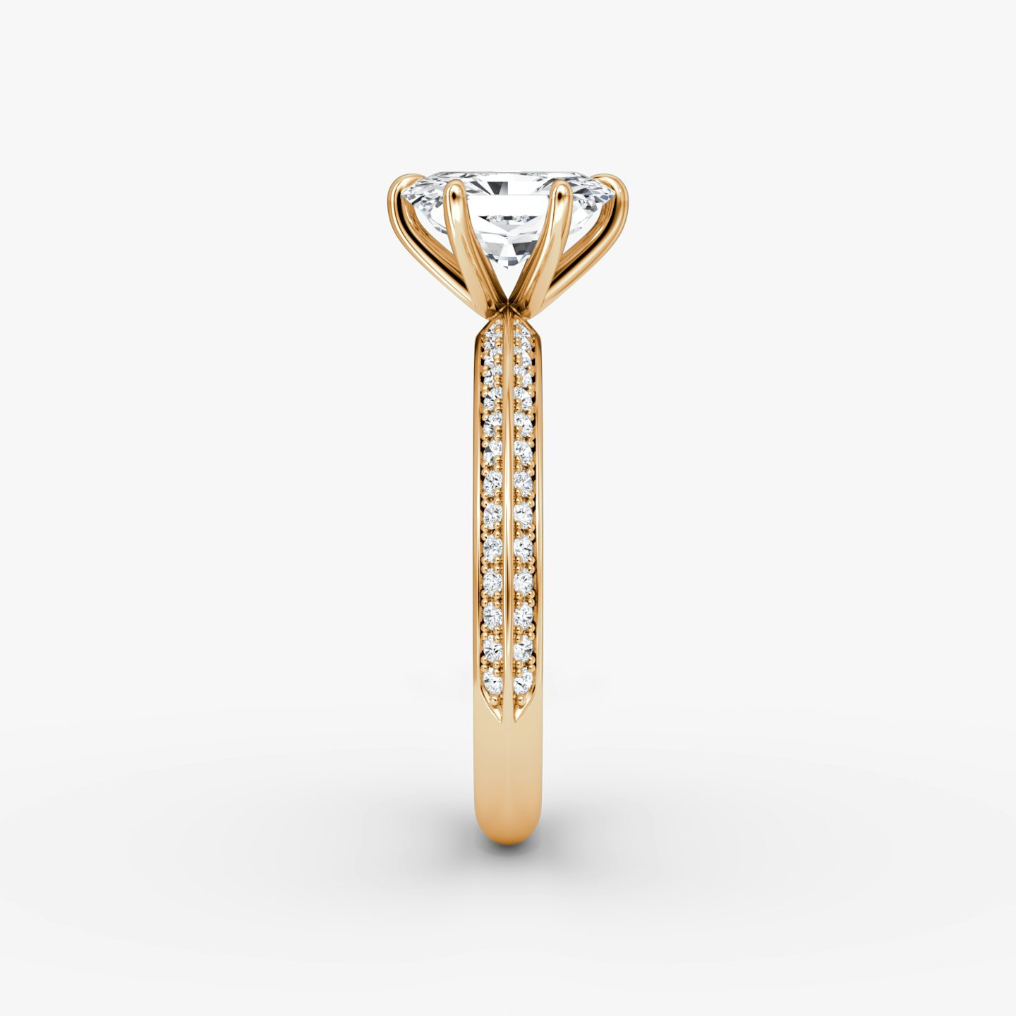 The Knife-Edge | Radiant | 14k | 14k Rose Gold | Band: Pavé | Setting style: Plain | Diamond orientation: vertical | Carat weight: See full inventory