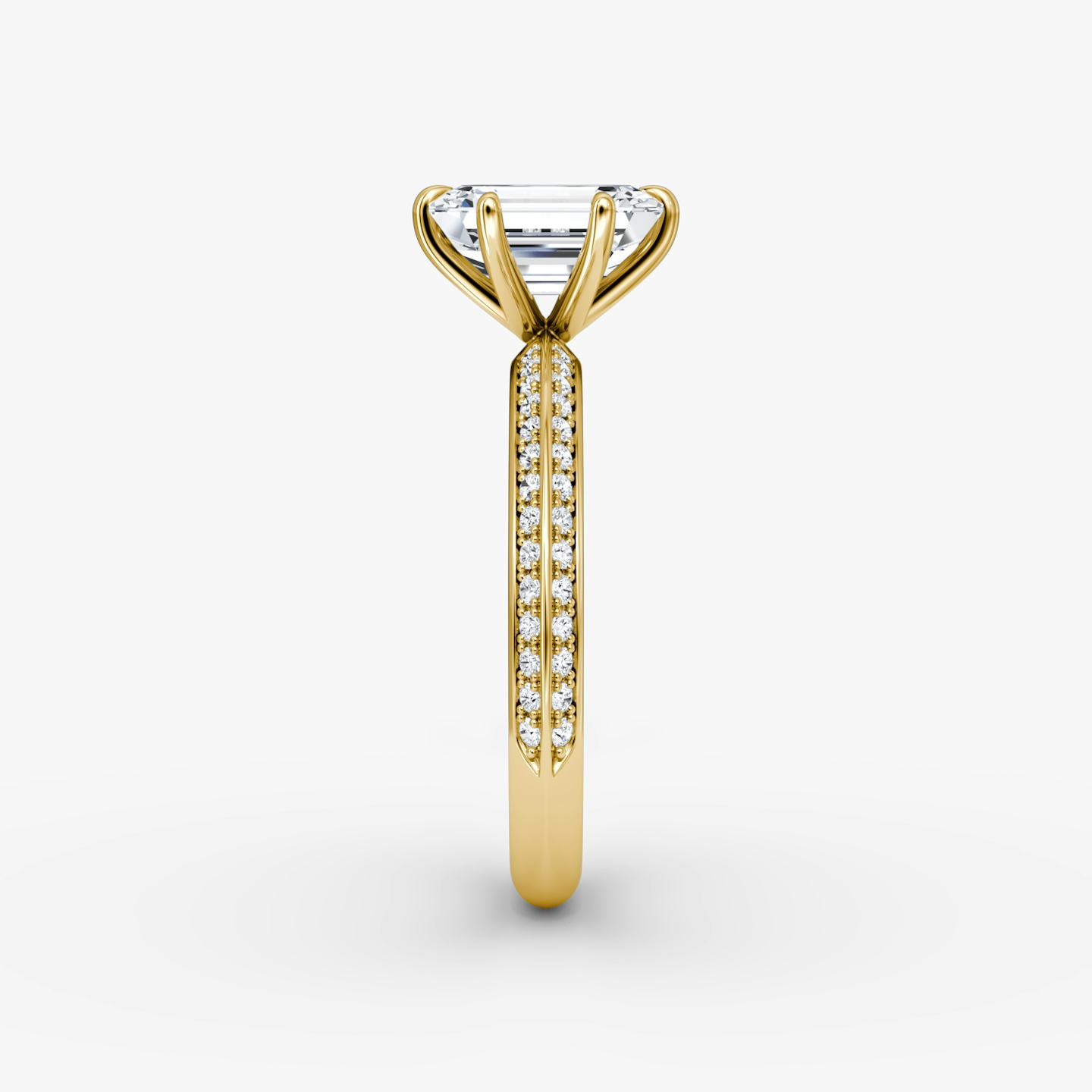 The Knife-Edge | Emerald | 18k | 18k Yellow Gold | Band: Pavé | Setting style: Plain | Diamond orientation: vertical | Carat weight: See full inventory