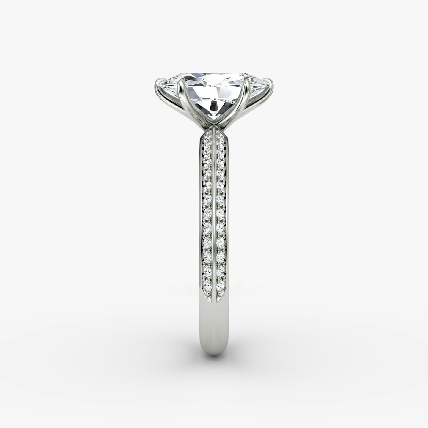 The Knife-Edge | Oval | Platinum | Band: Pavé | Setting style: Plain | Diamond orientation: vertical | Carat weight: See full inventory