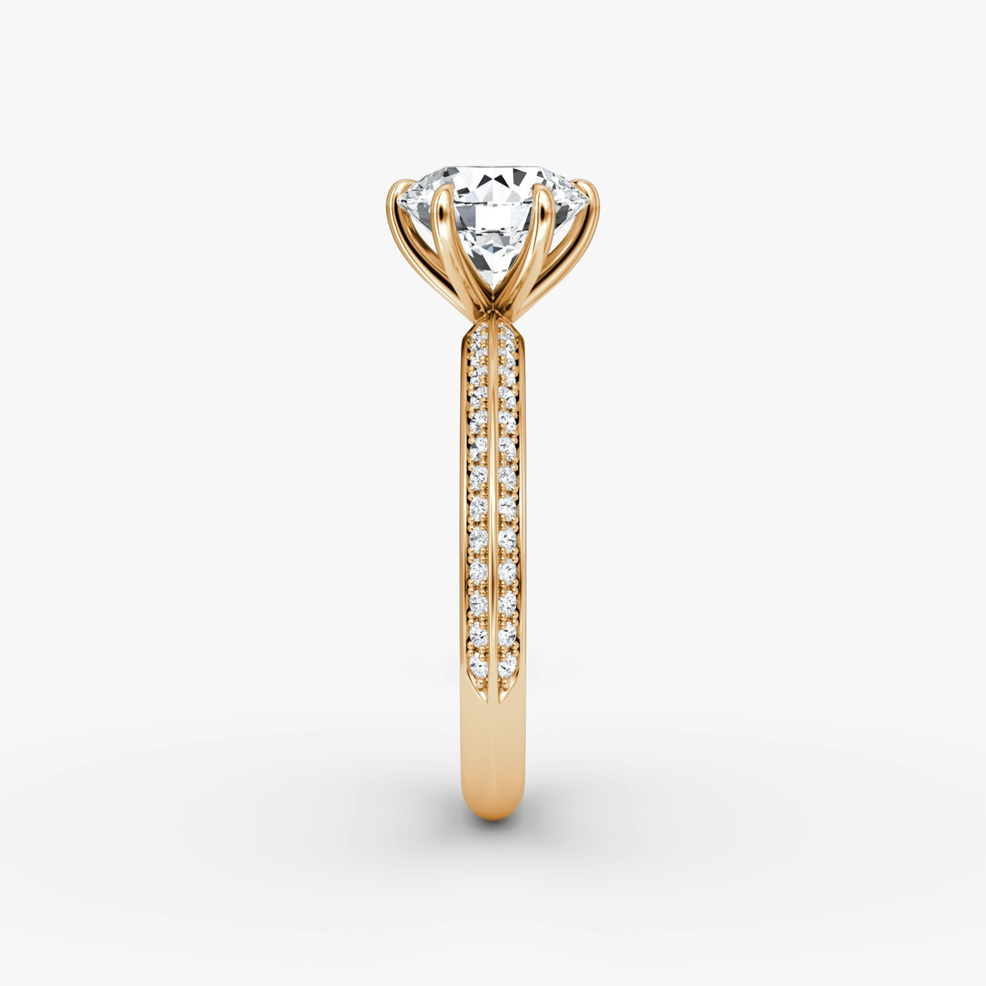 The Knife-Edge | Round Brilliant | 14k | 14k Rose Gold | Band: Pavé | Setting style: Plain | Carat weight: See full inventory | Diamond orientation: vertical