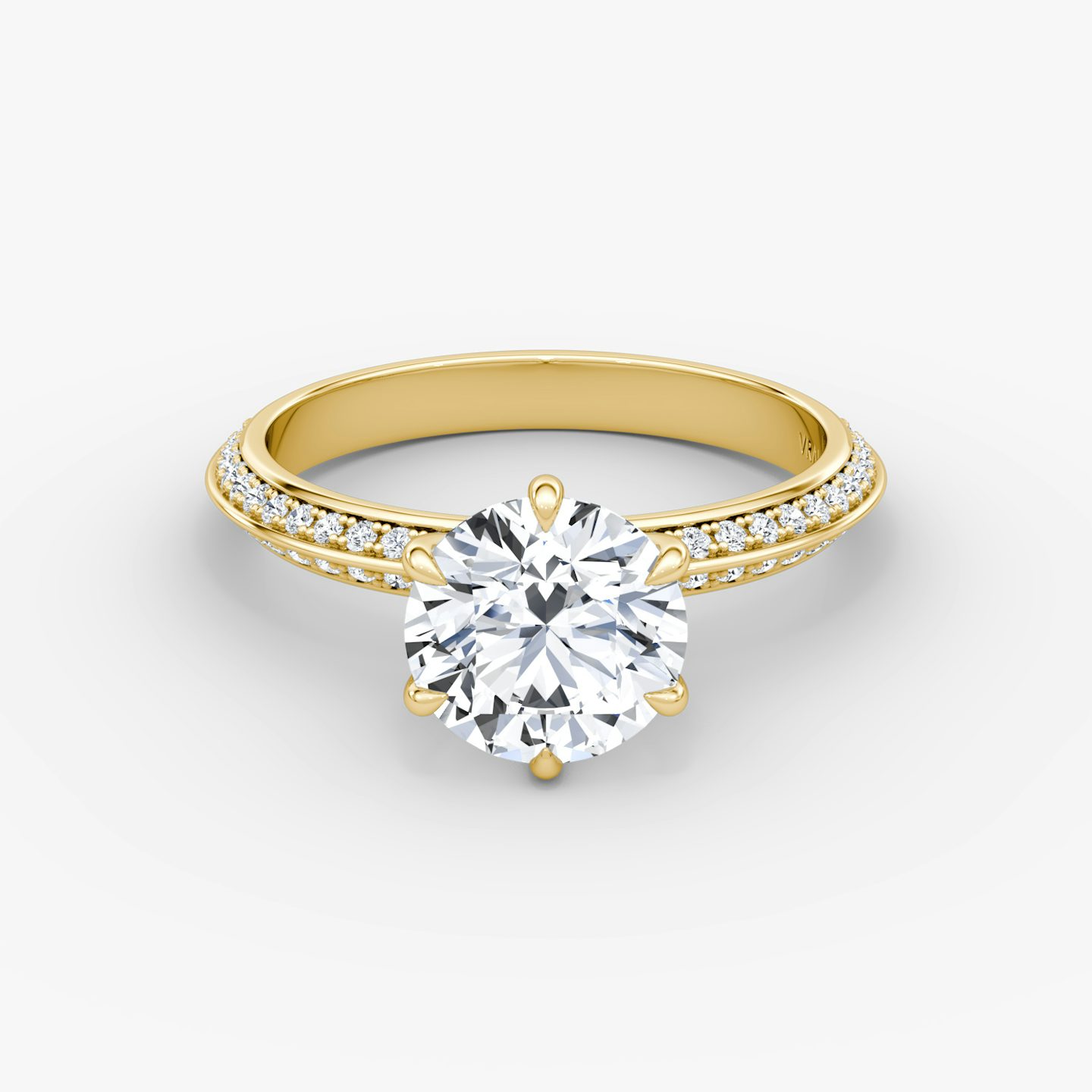 The Knife-Edge | Round Brilliant | 18k | 18k Yellow Gold | Band: Pavé | Setting style: Plain | Carat weight: See full inventory | Diamond orientation: vertical