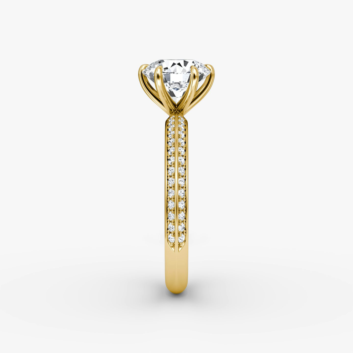 Bague de fiançailles Knife-Edge | Rond Brillant | 18k | Or jaune 18 carats | Anneau: Pavé | Style de sertissage: Simple | Poids en carats: 2 | Orientation du diamant: vertical