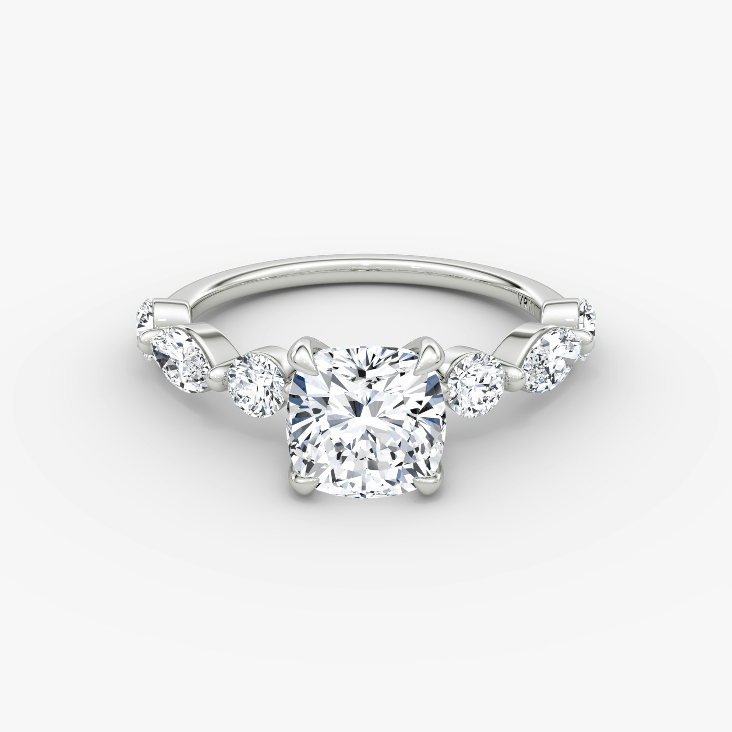 Mixed Shape Single Shared Prong Cushion Engagement Ring | 18k White Gold
