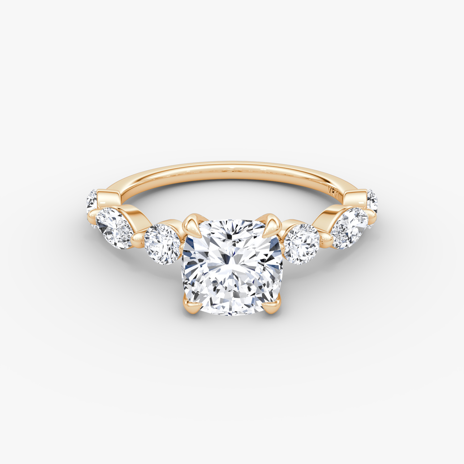 Mixed Shape Single Shared Prong Cushion Engagement Ring | 14k Rose Gold