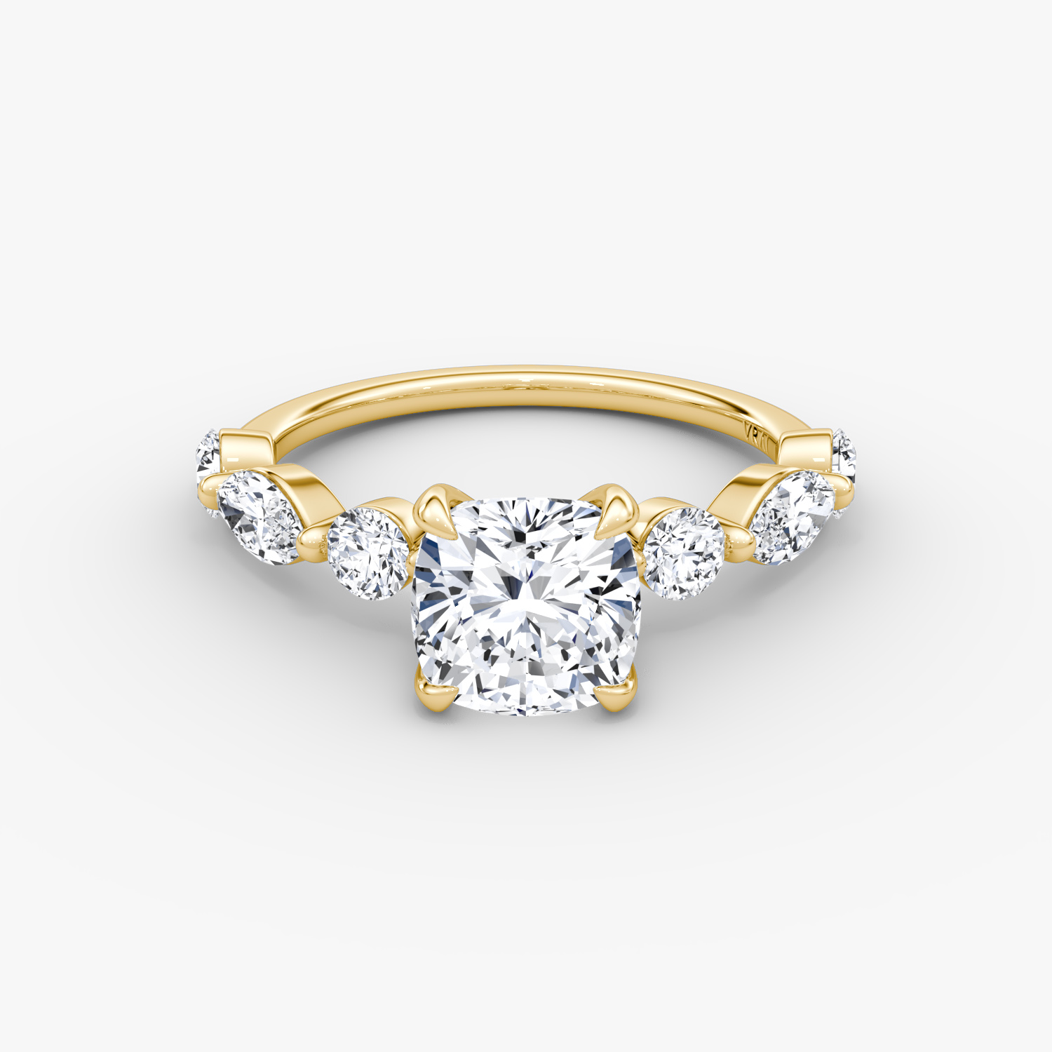 Mixed Shape Single Shared Prong Cushion Engagement Ring | 18k Yellow Gold