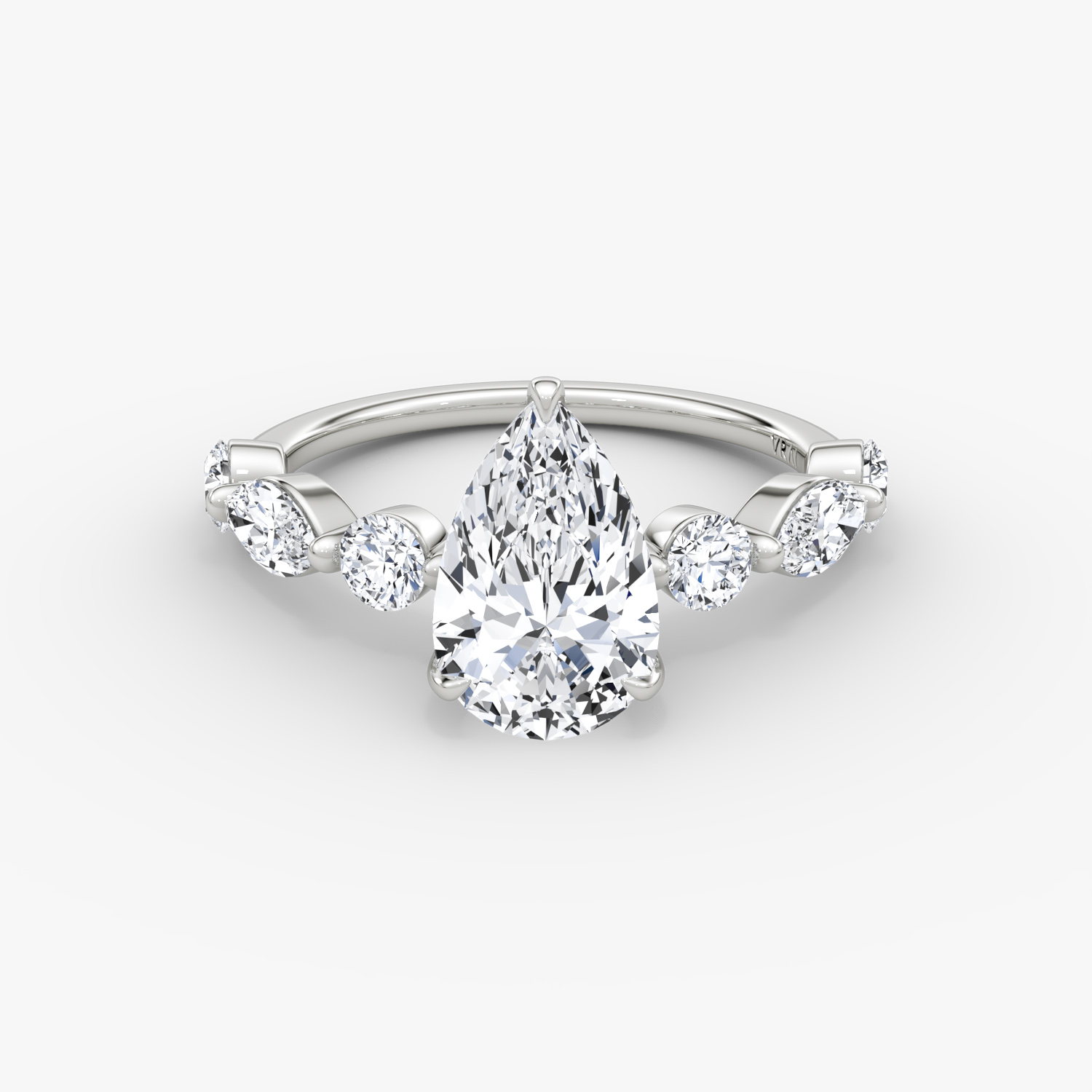 Mixed Shape Single Shared Prong Pear Engagement Ring | 18k White Gold