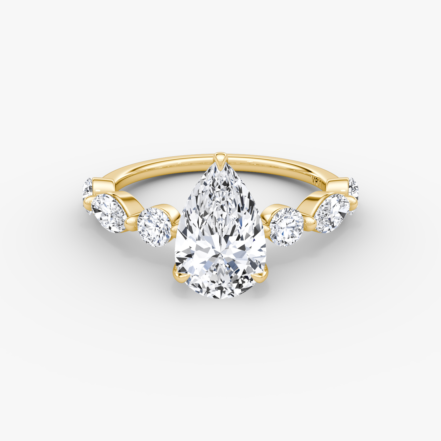 Mixed Shape Single Shared Prong Pear Engagement Ring | 18k Yellow Gold