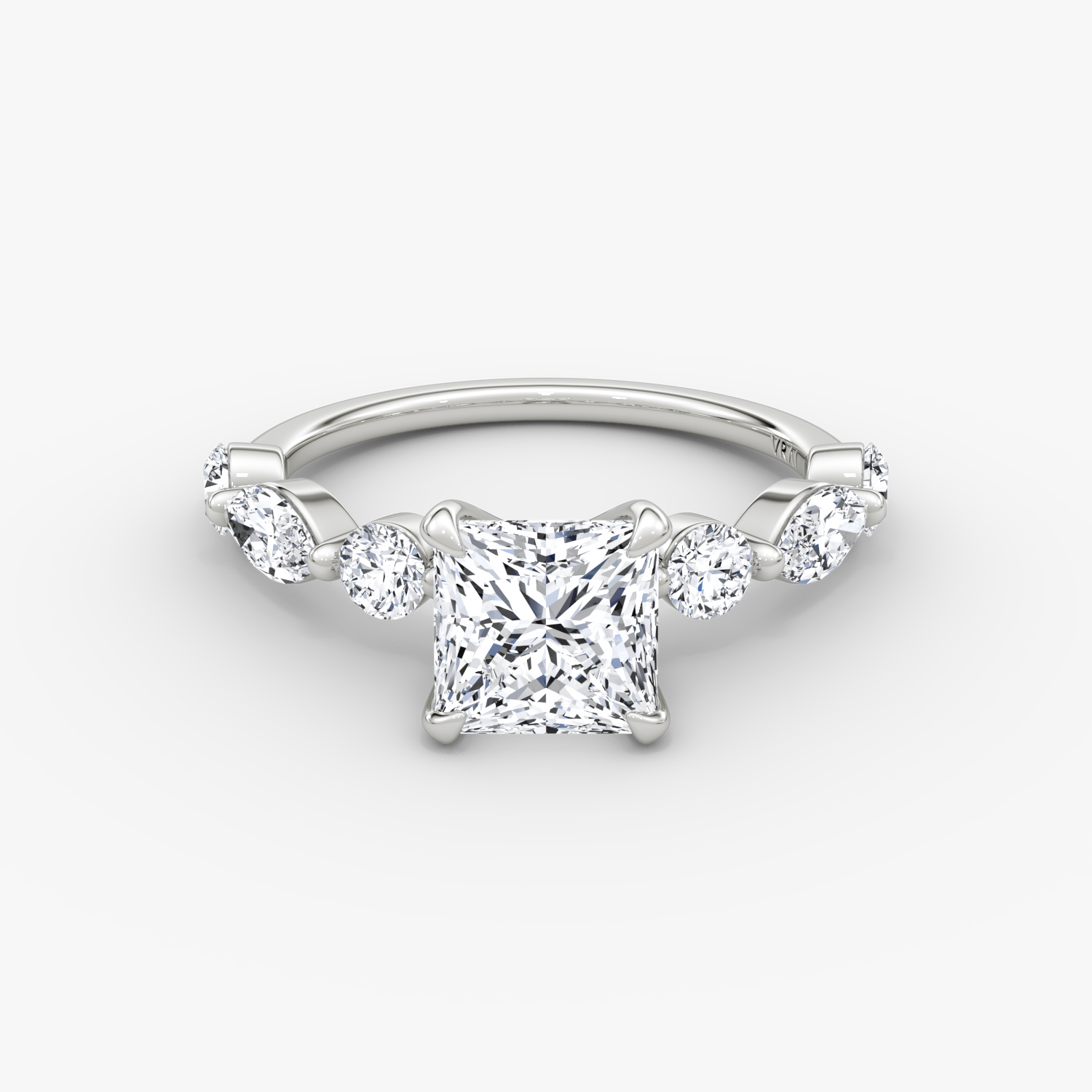 Mixed Shape Single Shared Prong Princess Engagement Ring | 18k White Gold