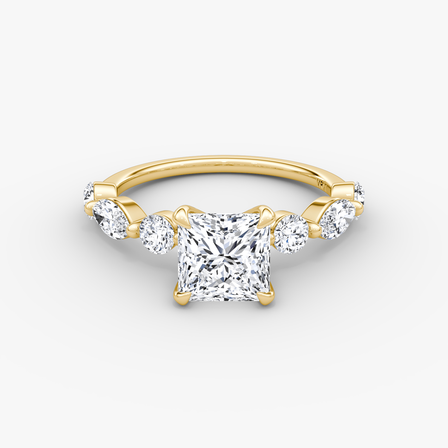 Mixed Shape Single Shared Prong Princess Engagement Ring | 18k Yellow Gold