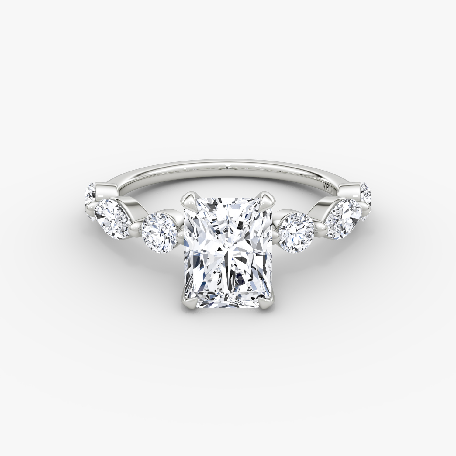 Mixed Shape Single Shared Prong Radiant Engagement Ring | 18k White Gold