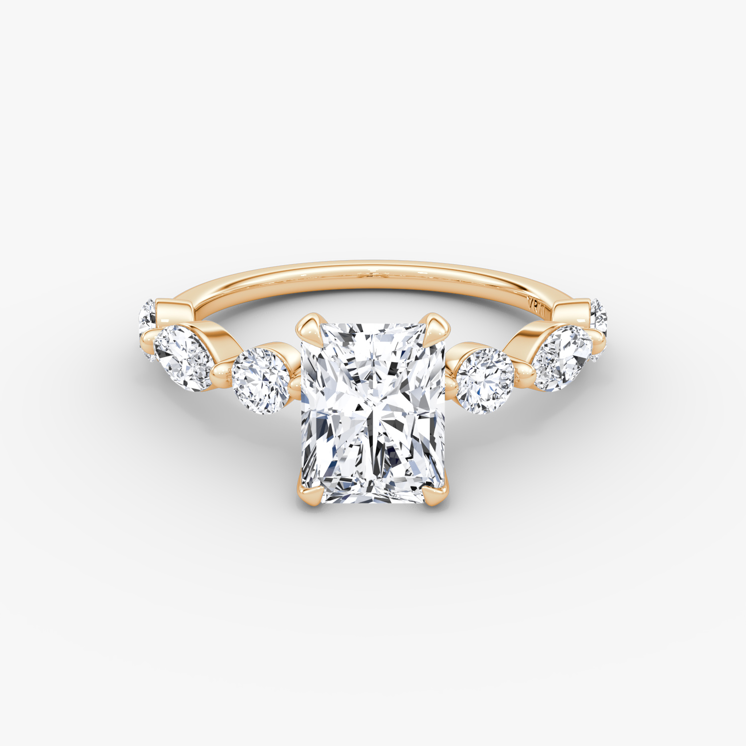 Mixed Shape Single Shared Prong Radiant Engagement Ring | 14k Rose Gold