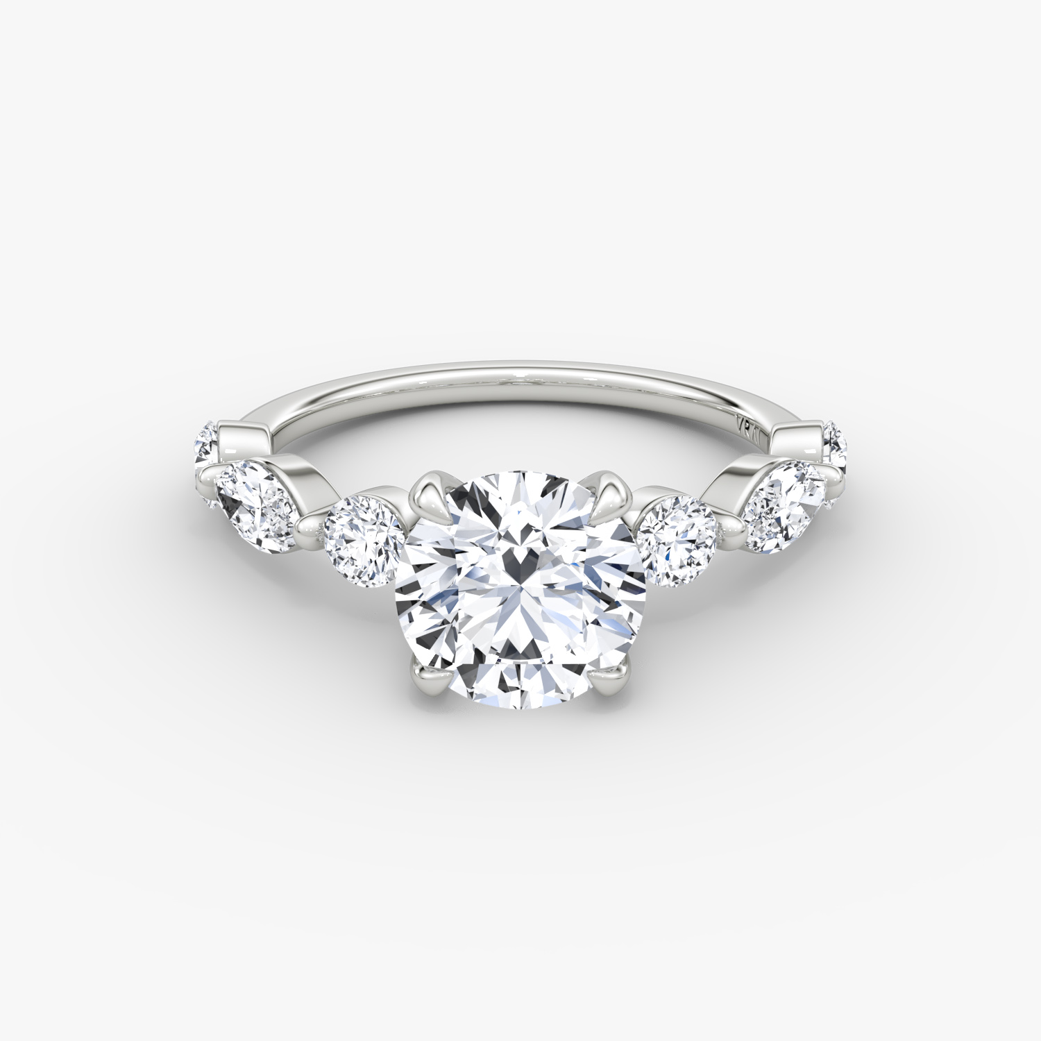 Mixed Shape Single Shared Prong Round Brilliant Engagement Ring | 18k White Gold