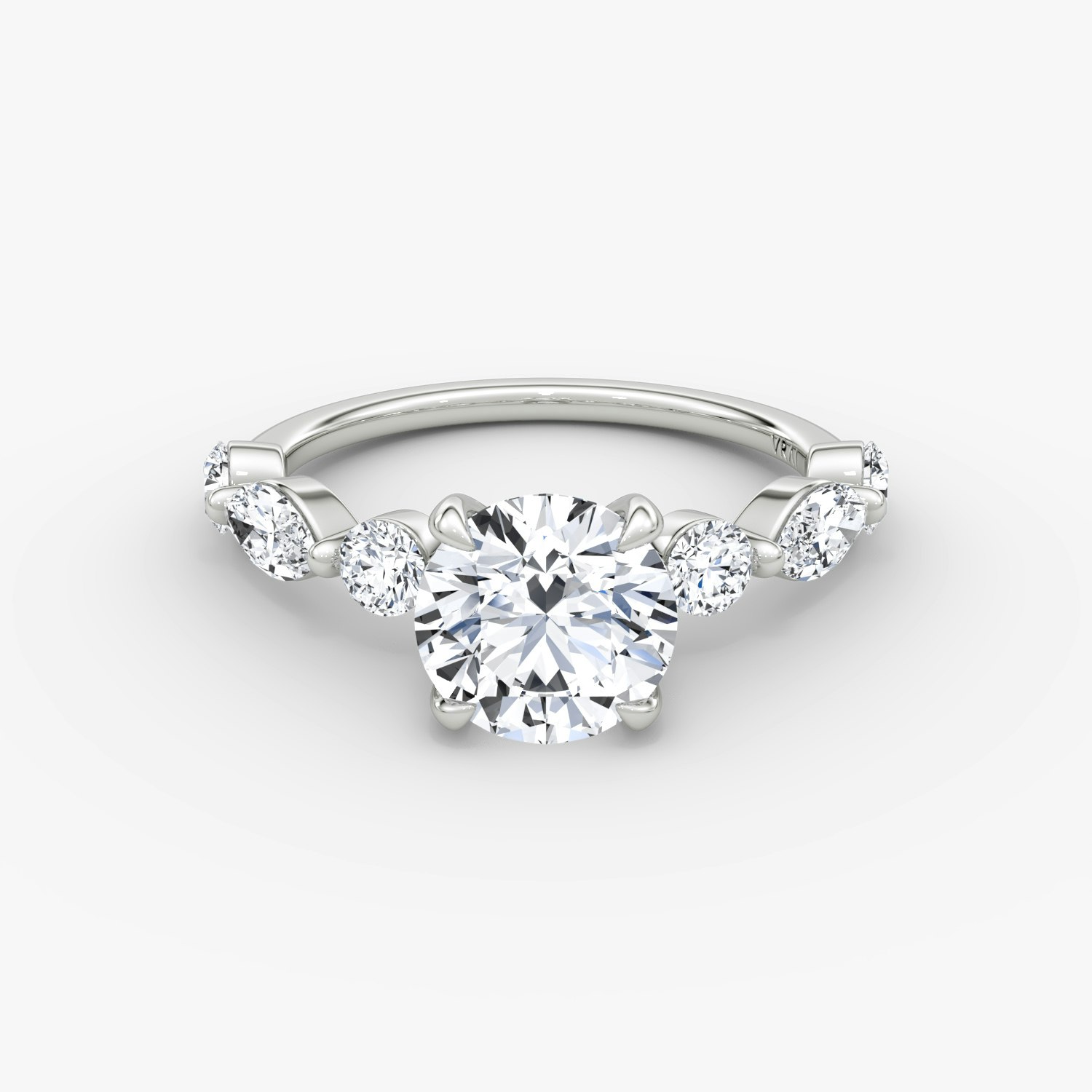 Mixed Shape Single Shared Prong Round Brilliant Engagement Ring | 18k White Gold