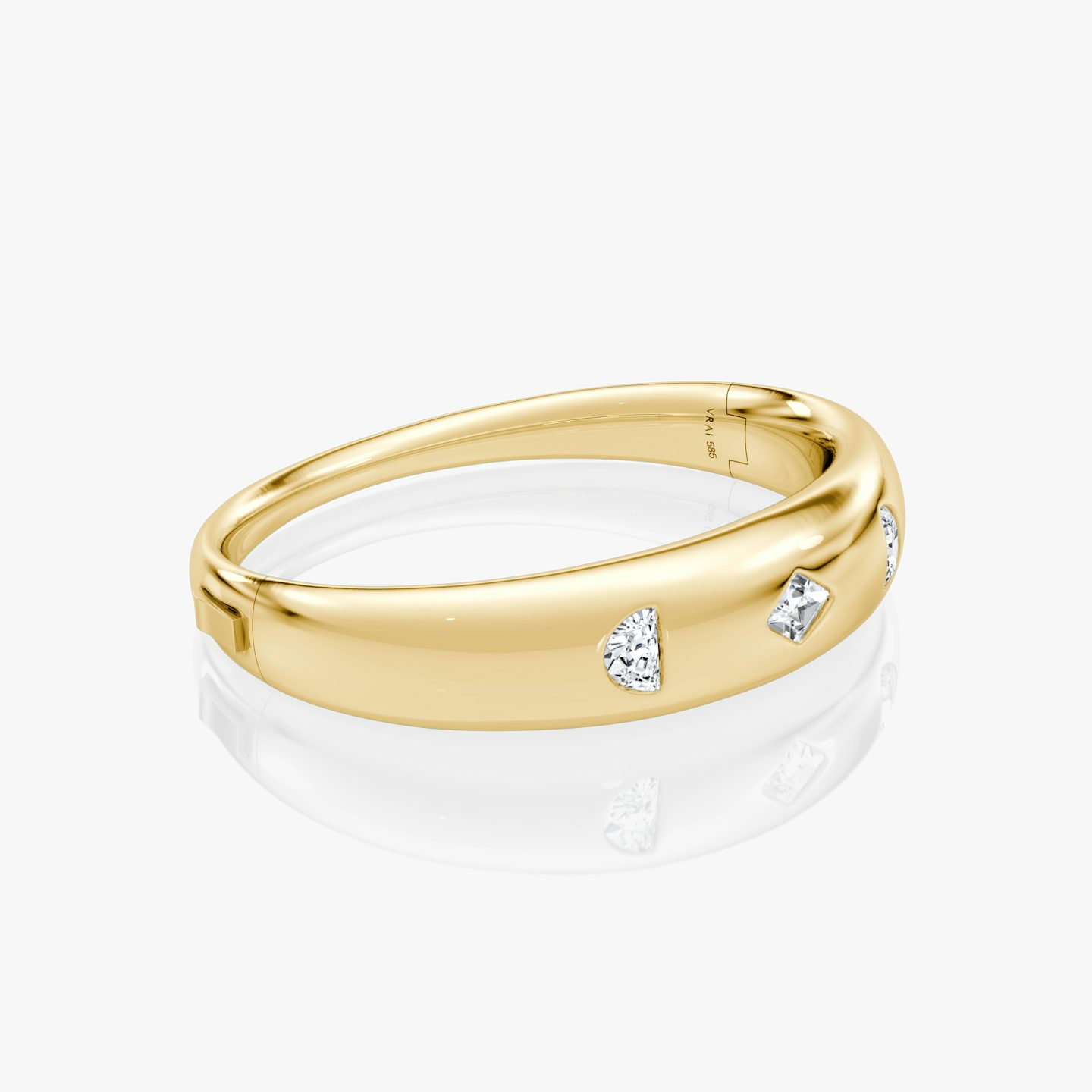 Dome Cuff Bracelet | lozenge+half-moon | 14k | yellow-gold | wristSize: Medium