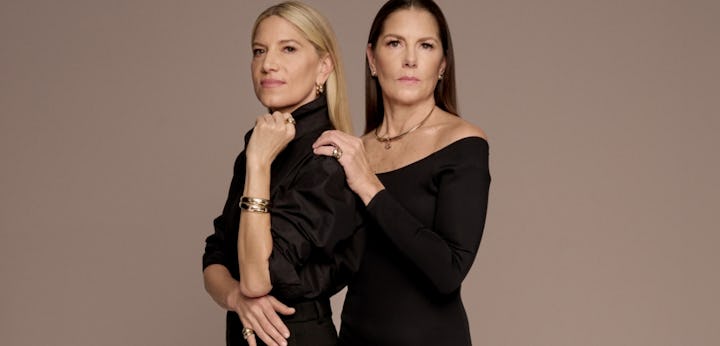 Petra and Meehan Flannery wearing rings, bracelets, earrings and necklaces from the VRAI x Flannery collection
