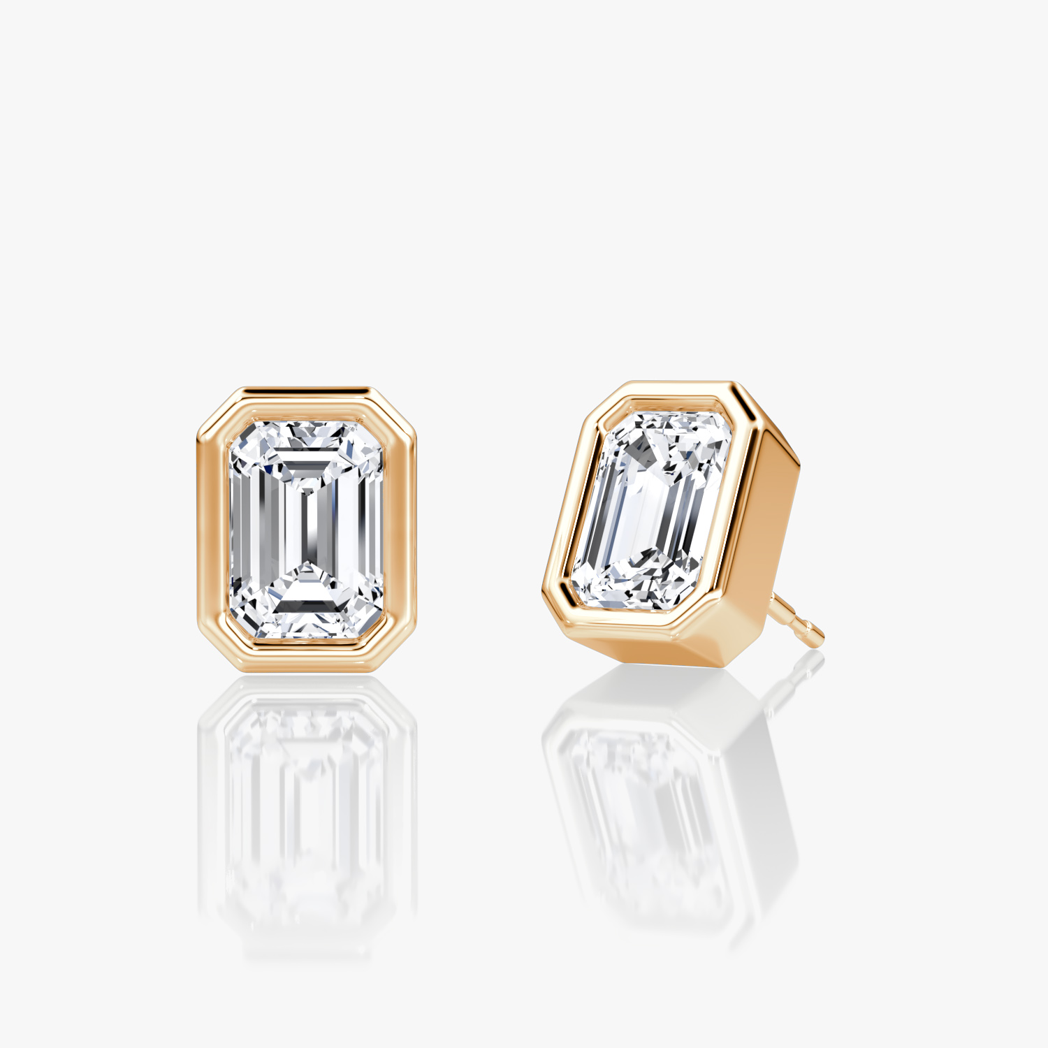 Bezel Solitaire Stud 14k Rose Gold Emerald Cut 1 4 Carat Created Diamond Per Stud