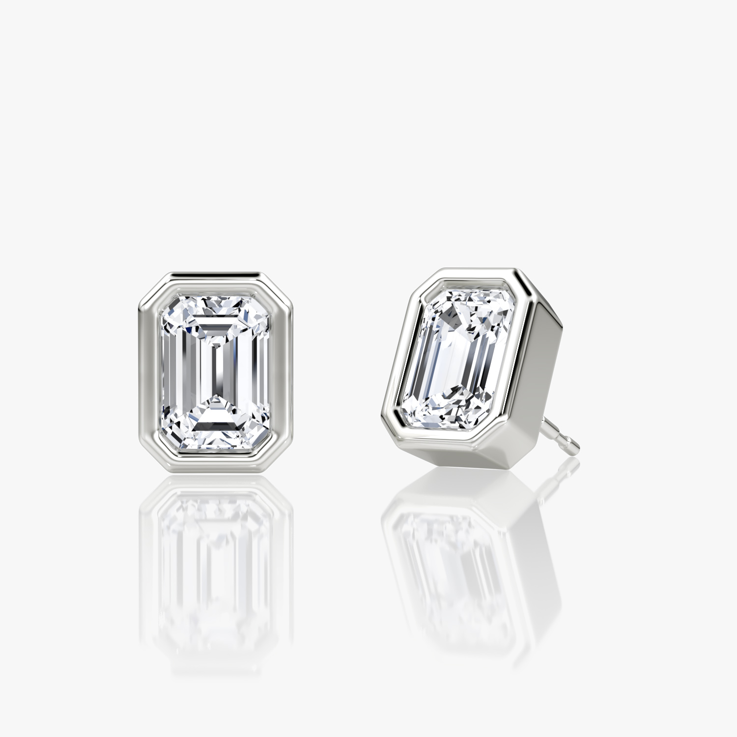 Bezel Solitaire Stud 14k White Gold Emerald Cut 1 4 Carat Created Diamond Per Stud