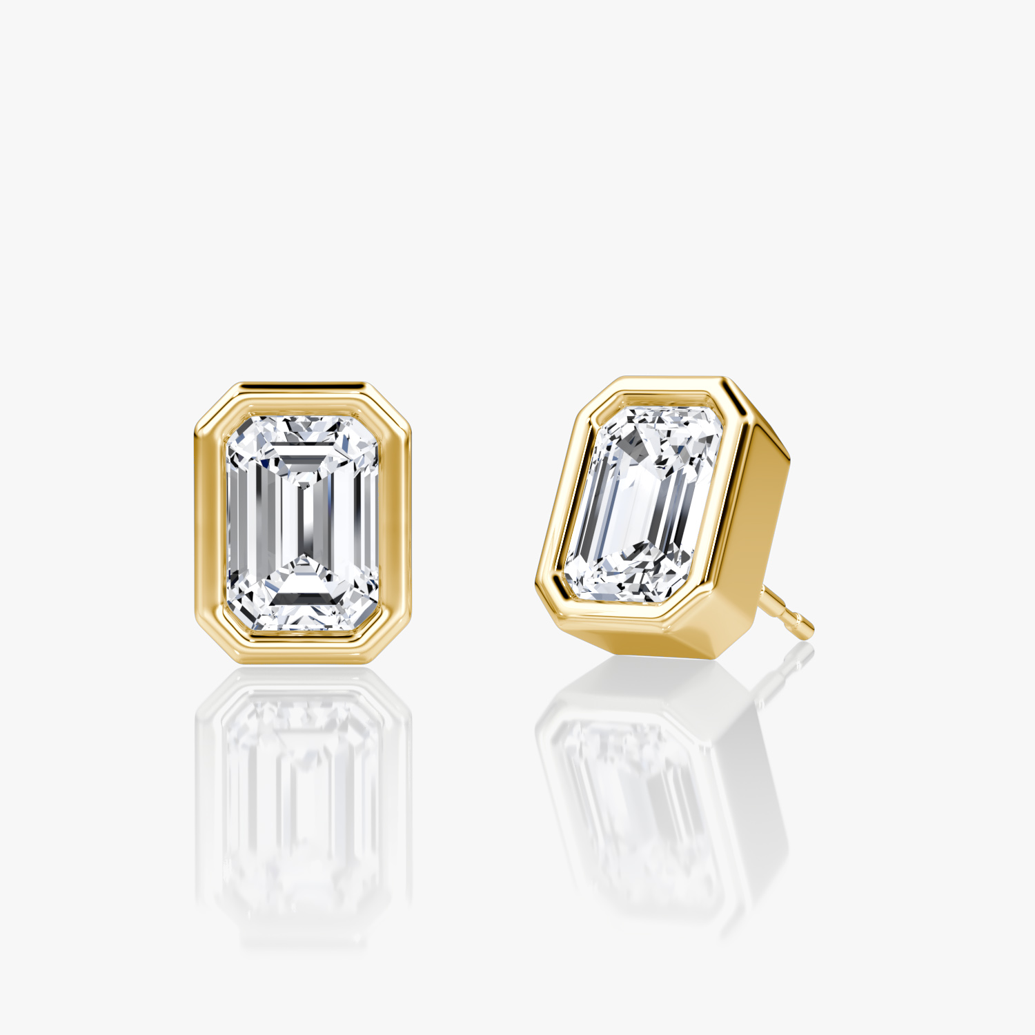 Bezel Solitaire Stud 14k Yellow Gold Emerald Cut 1 4 Carat Created Diamond Per Stud