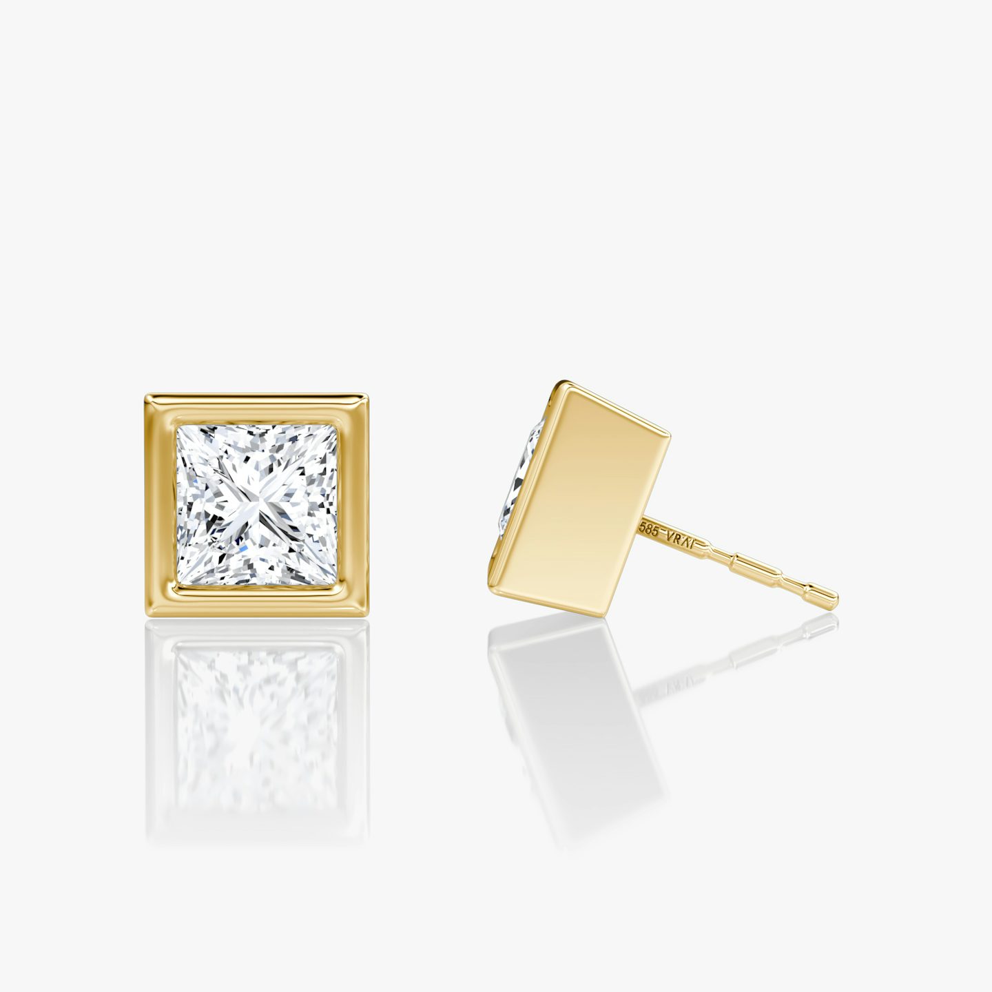 Bezel Solitaire Stud | Princess | 14k | 18k Yellow Gold | Carat weight: See full inventory