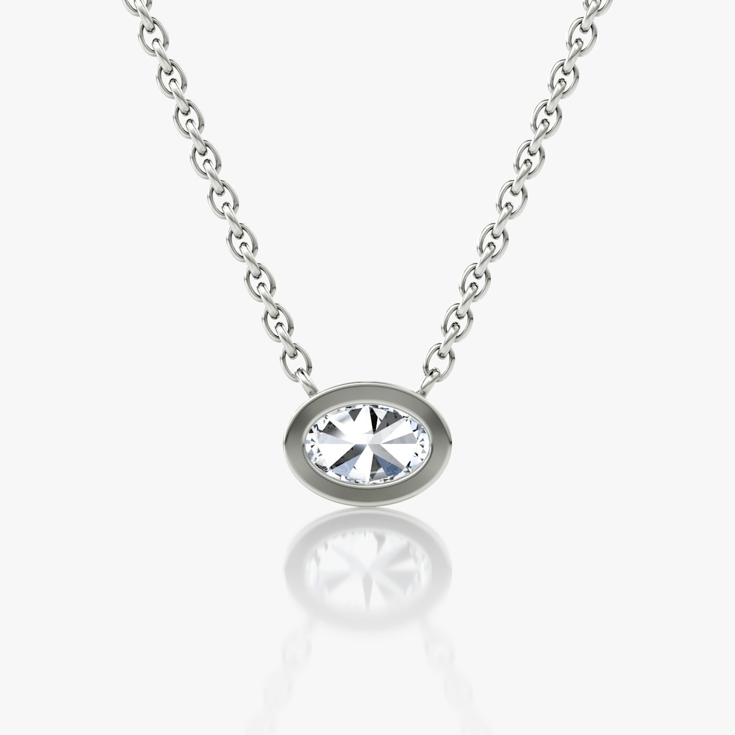 Bezel Solitaire Necklace | Oval | 14k | 18k White Gold | Carat weight: 1/4