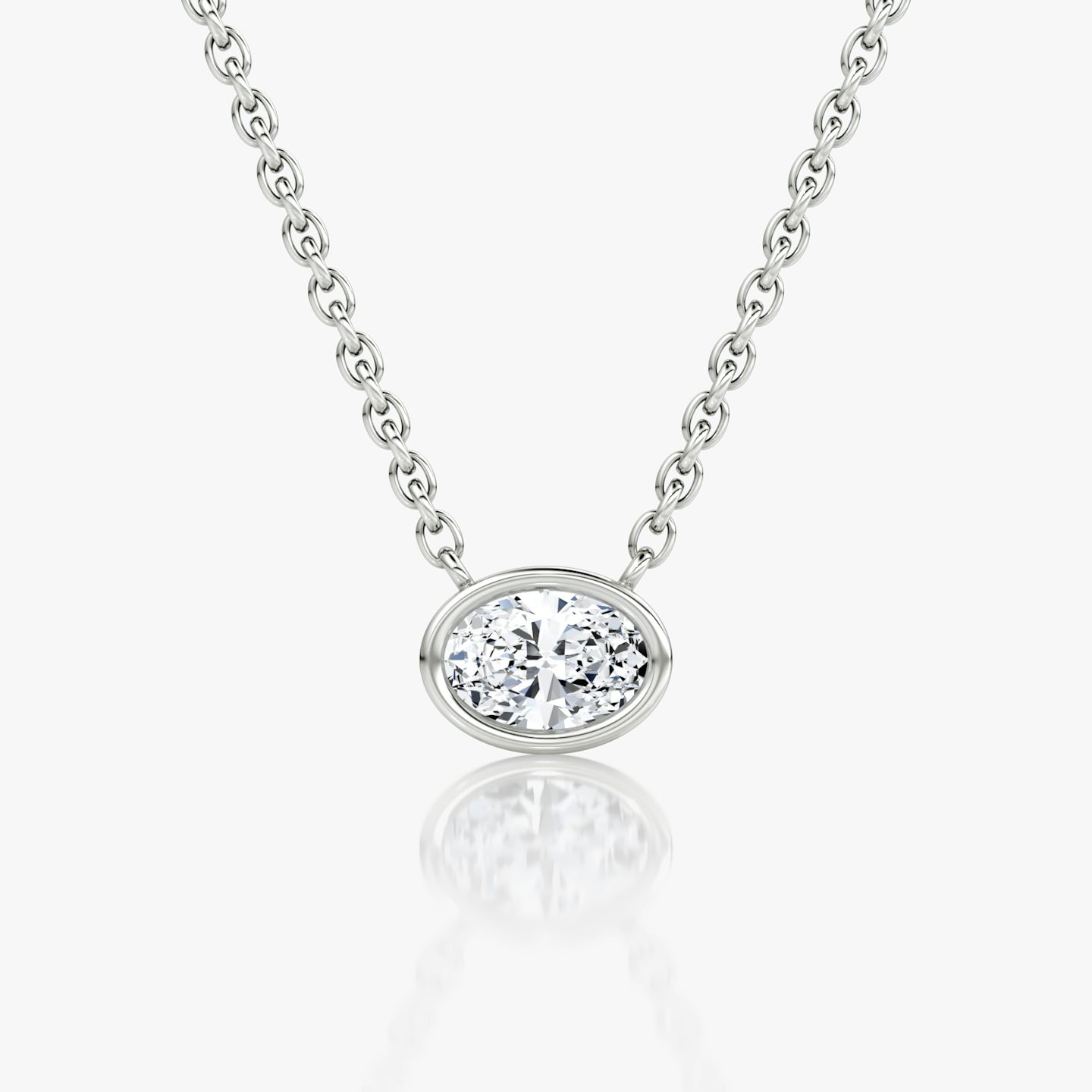 Bezel Solitaire Necklace | Oval | 14k | 18k White Gold | Carat weight: 1/4