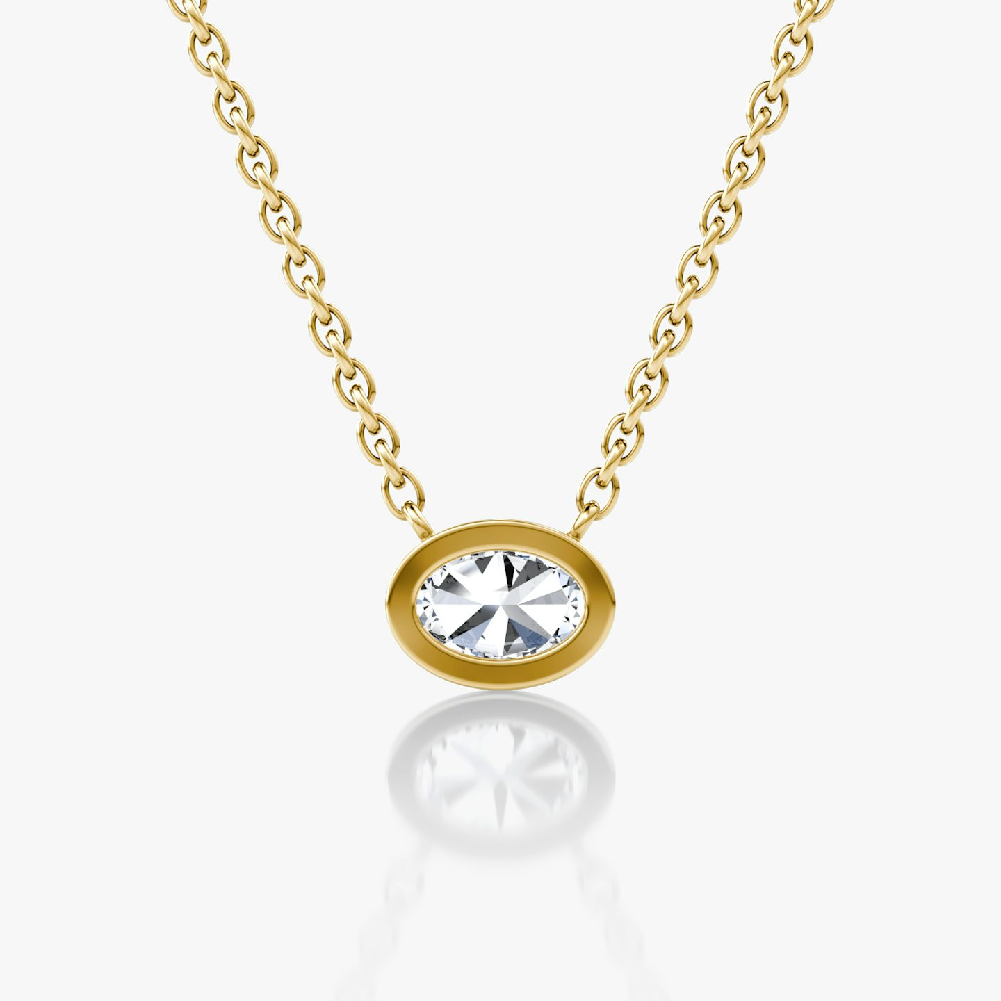 Bezel Solitaire Necklace | Oval | 14k | 18k Yellow Gold | Carat weight: 1/4
