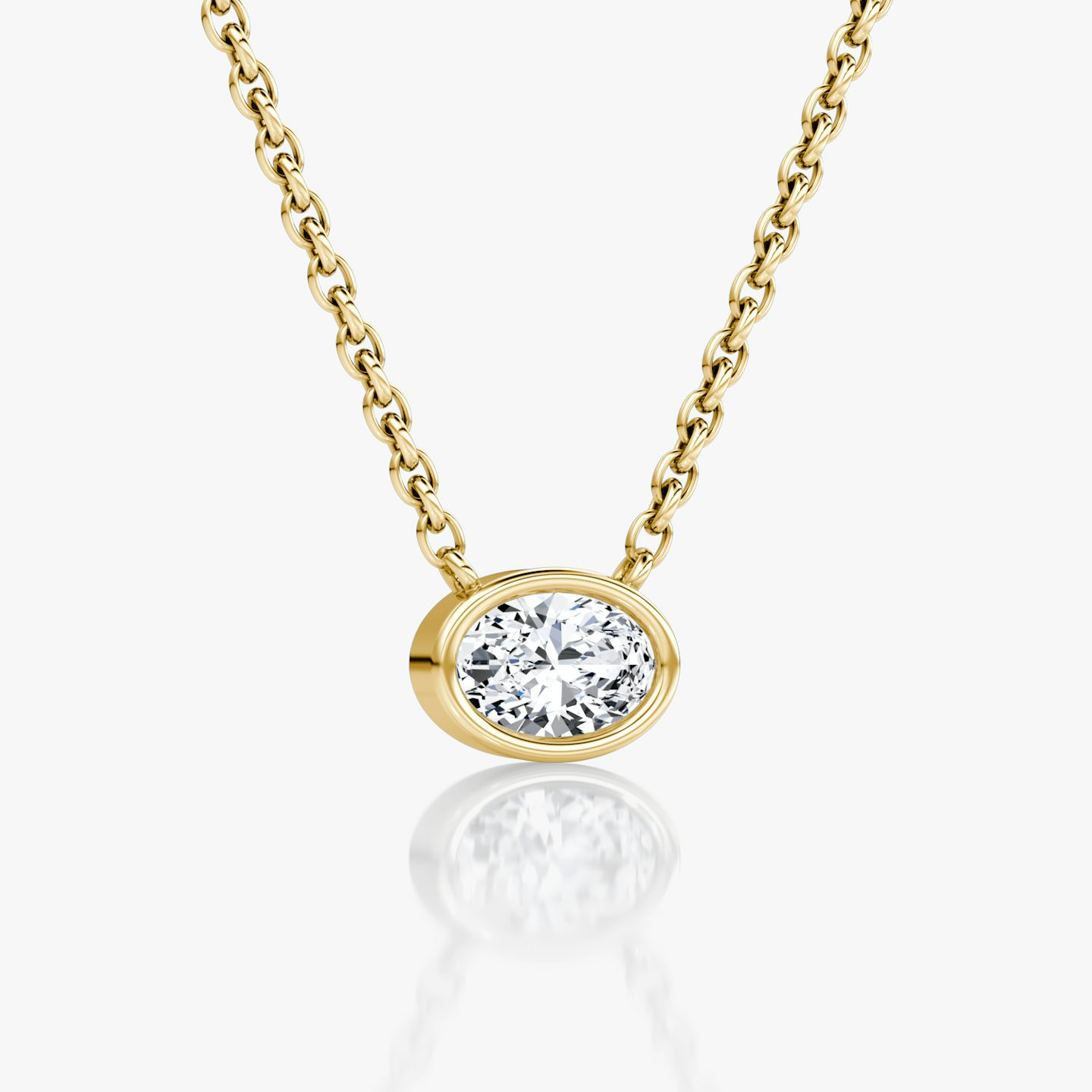 Bezel Solitaire Necklace | Oval | 14k | 18k Yellow Gold | Carat weight: 1/4
