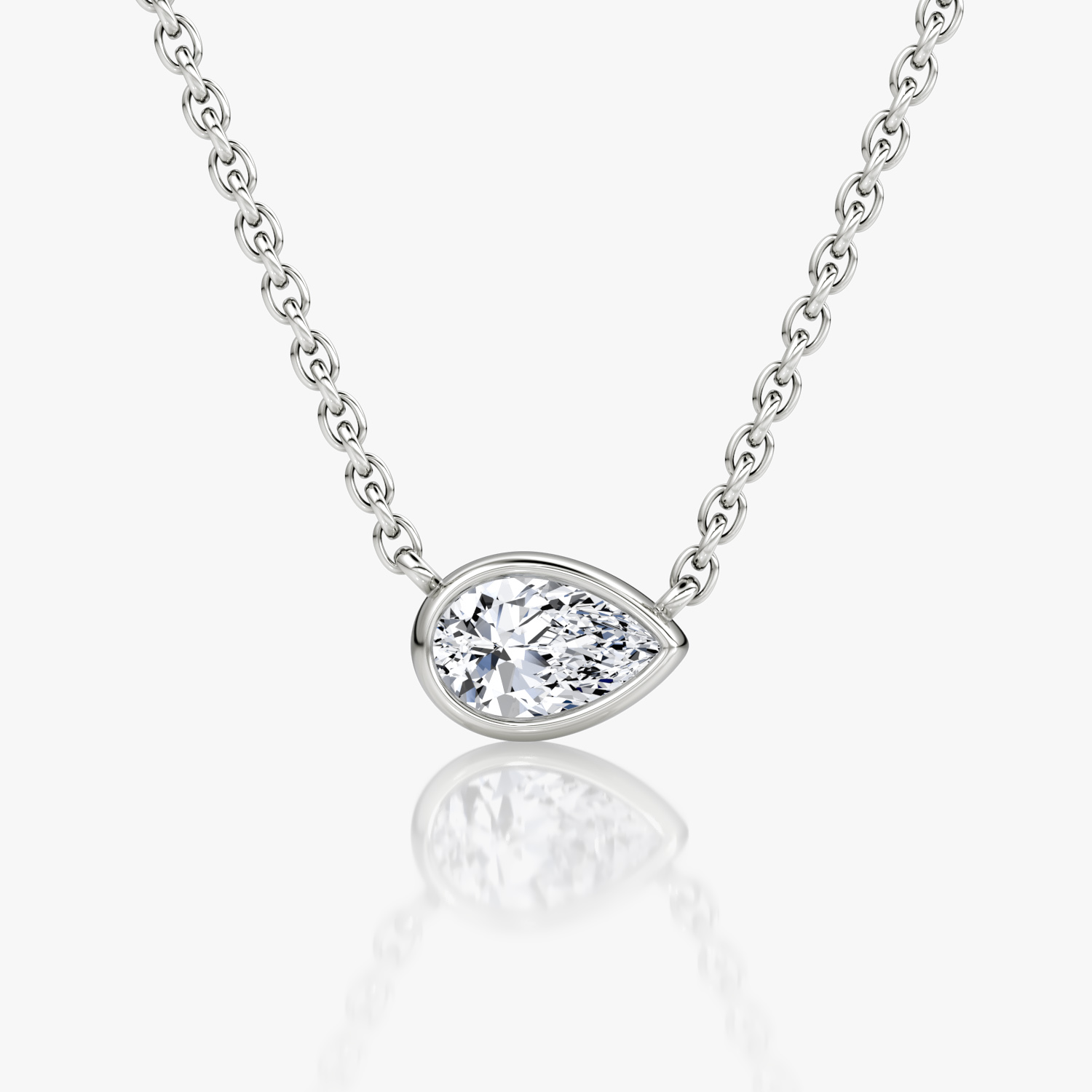 Bezel Solitaire Necklace in White Gold | Pear Cut | 0.25ct Carat VRAI Created Diamond