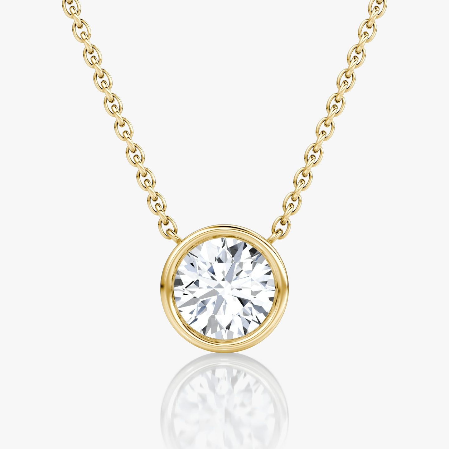 Bezel Solitaire Necklace | Round Brilliant | 14k | 18k Yellow Gold | Carat weight: See full inventory