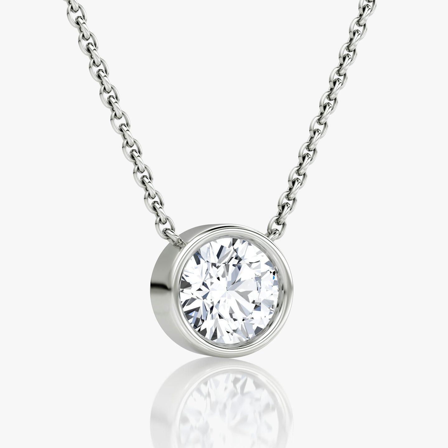 Bezel Solitaire Necklace | Round Brilliant | 14k | 18k White Gold | Carat weight: See full inventory