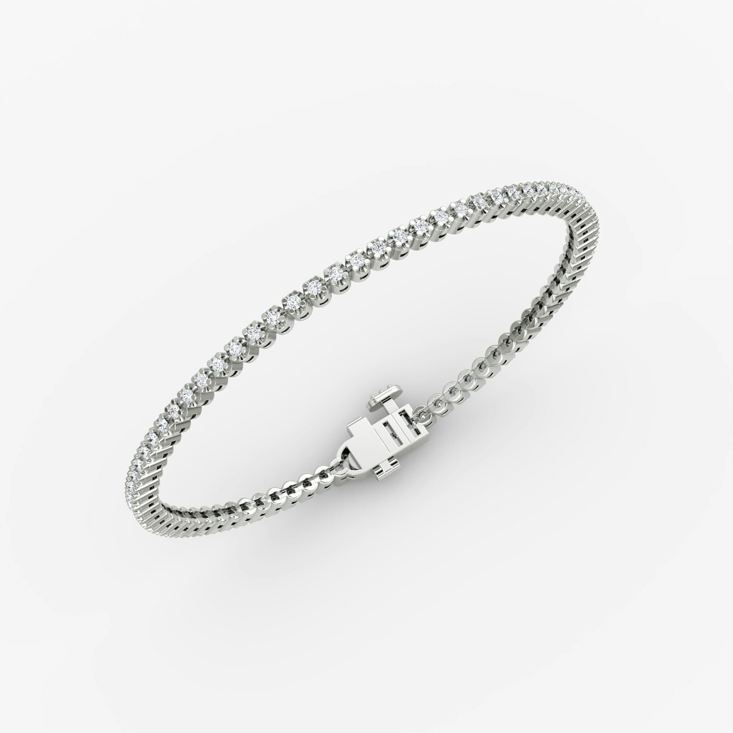 Bracelet Tiny Tennis | Rond Brillant | 14k | Or blanc 18 carats | Taille des diamants: Petite | Longueur de la chaîne: 8