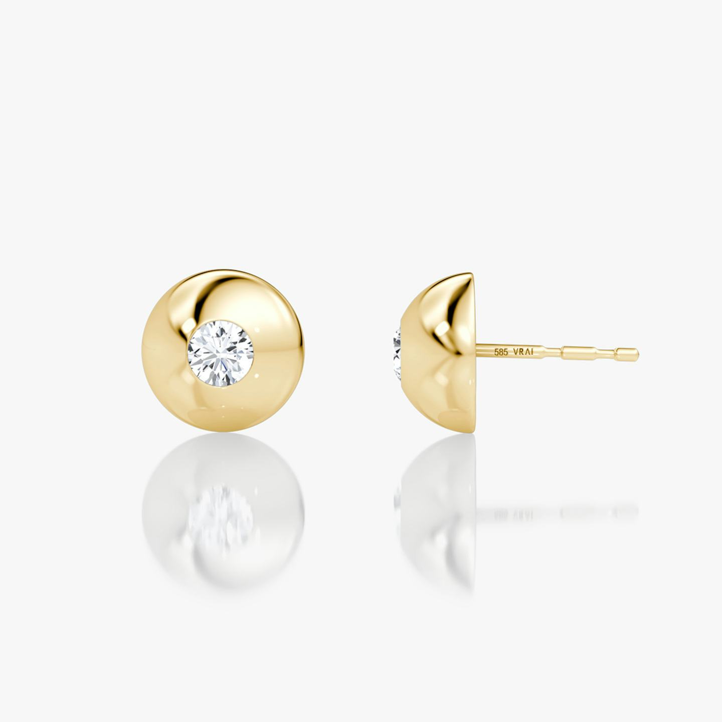 Dome Studs | Round Brilliant | 14k | 18k Yellow Gold | Carat weight: 1/4 | Dome width: 10mm