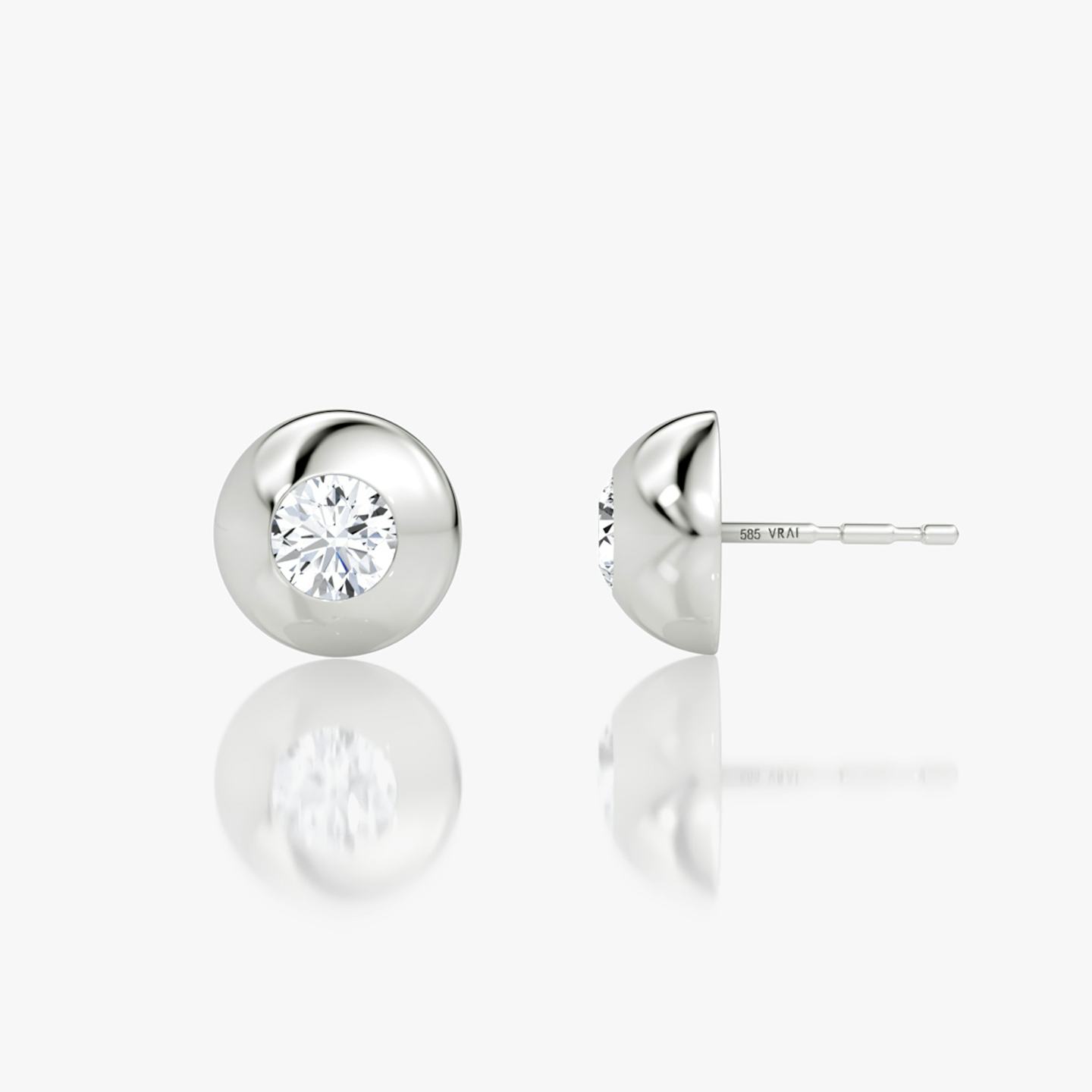 Dome Studs | Round Brilliant | 14k | 18k White Gold | Carat weight: 1/2 | Dome width: 10mm