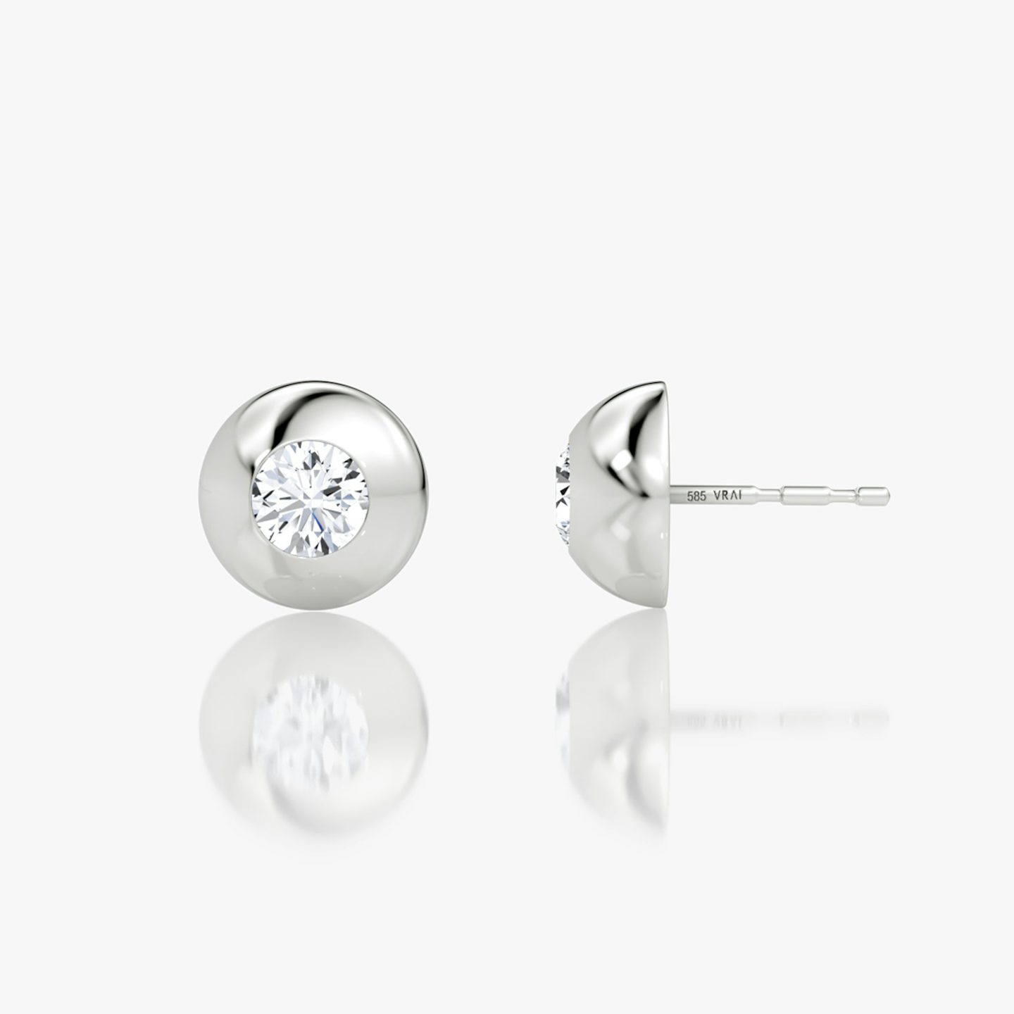Clous d'oreilles Dome | Rond Brillant | 14k | Or blanc 18 carats | Poids en carats: 1/2 | Diamètre: 10 mm
