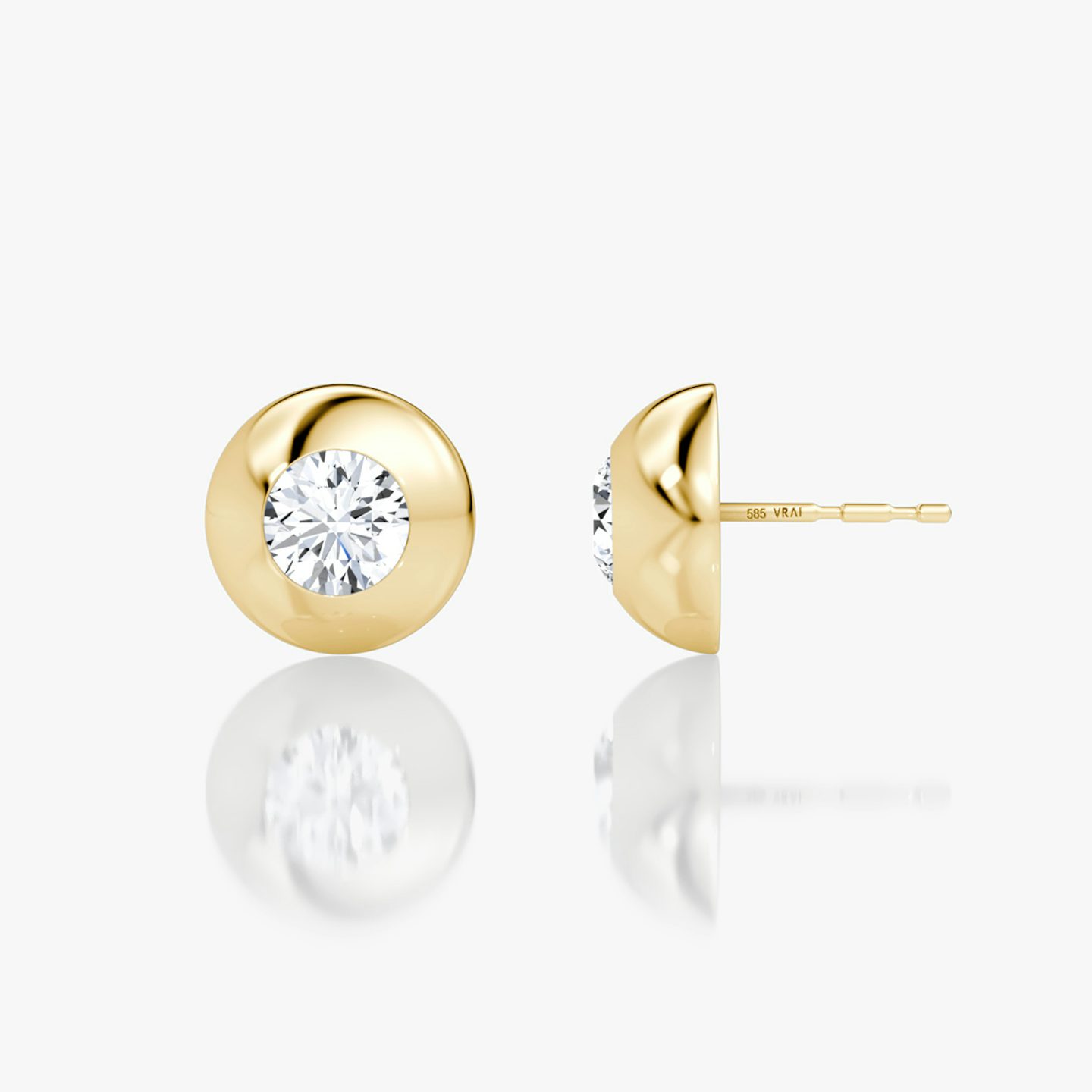 Dome Studs | Round Brilliant | 14k | 18k Yellow Gold | Dome width: 12mm