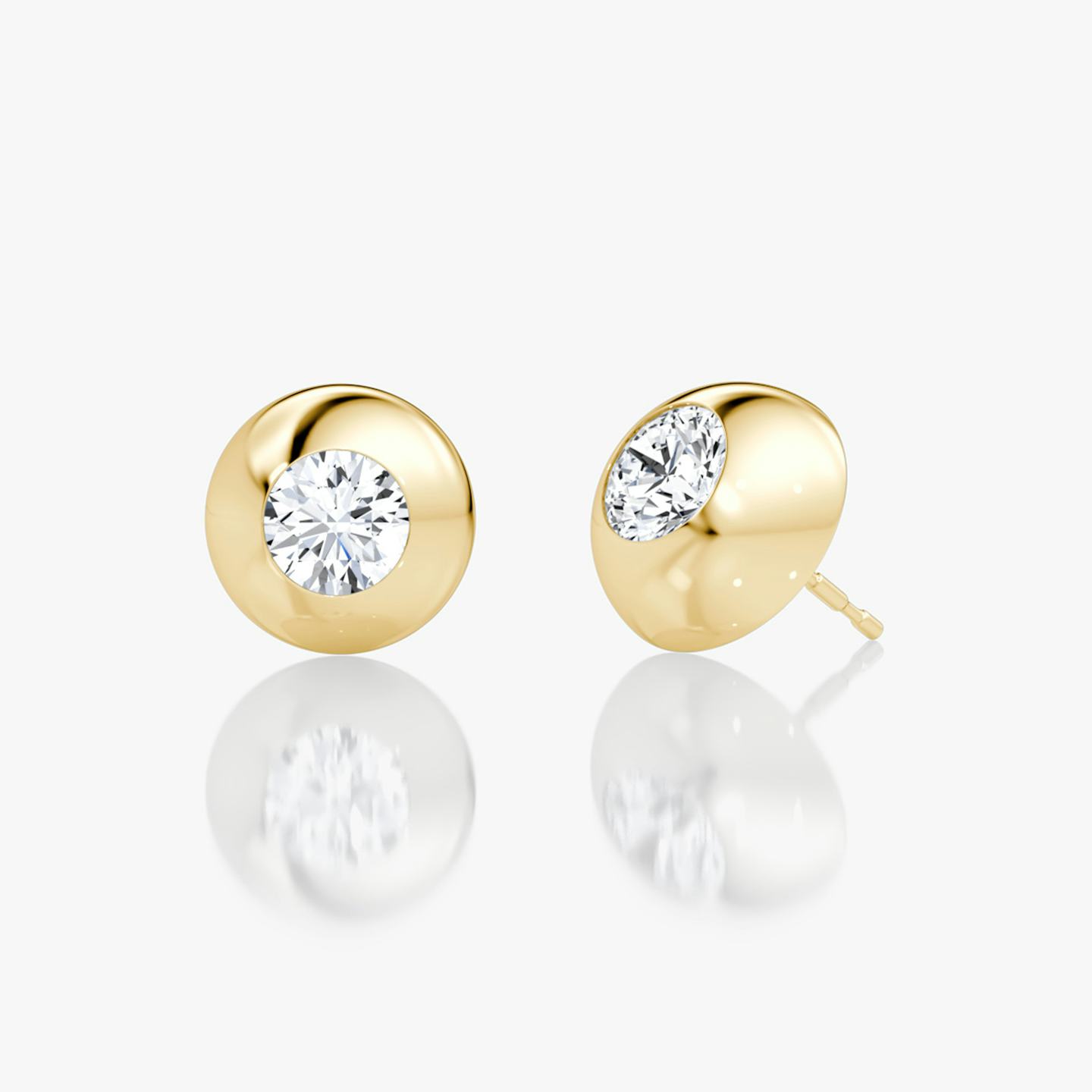 Dome Studs | Round Brilliant | 14k | 18k Yellow Gold | Dome width: 12mm