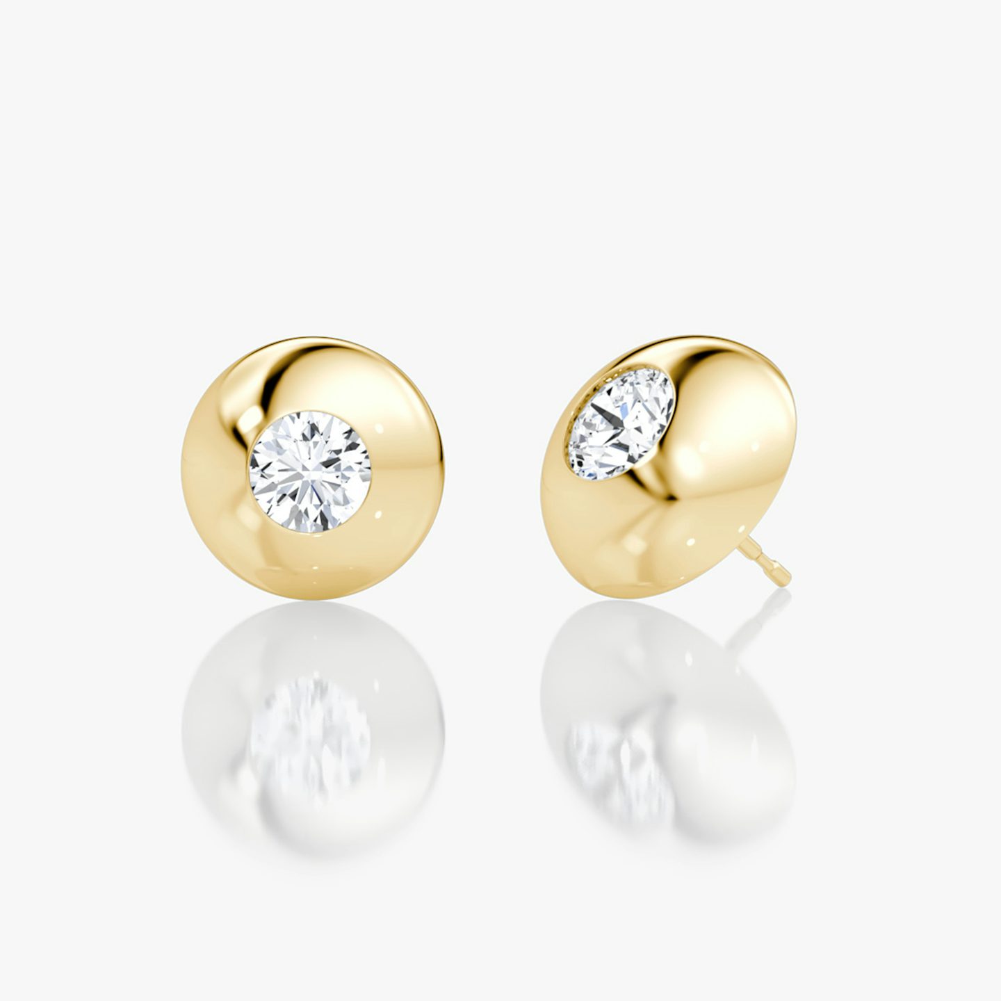Dome Studs | Round Brilliant | 14k | 18k Yellow Gold | Dome width: 14mm
