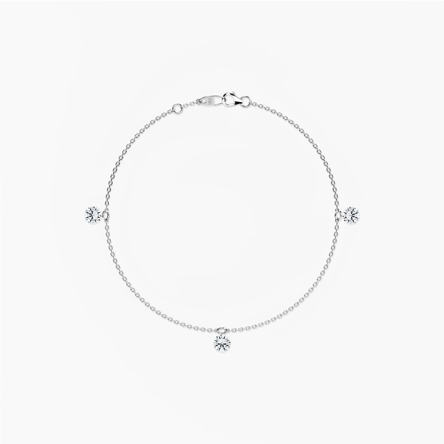 Bracelet Floating Station | Rond Brillant | 14k | Or blanc 18 carats | Nombre de diamants: 3 | Longueur de la chaîne: 7
