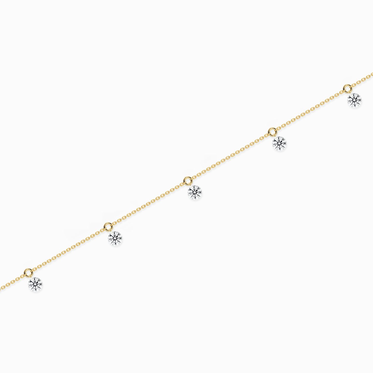 Bracelet Floating Station | Rond Brillant | 14k | Or jaune 18 carats | Nombre de diamants: 5 | Longueur de la chaîne: 7