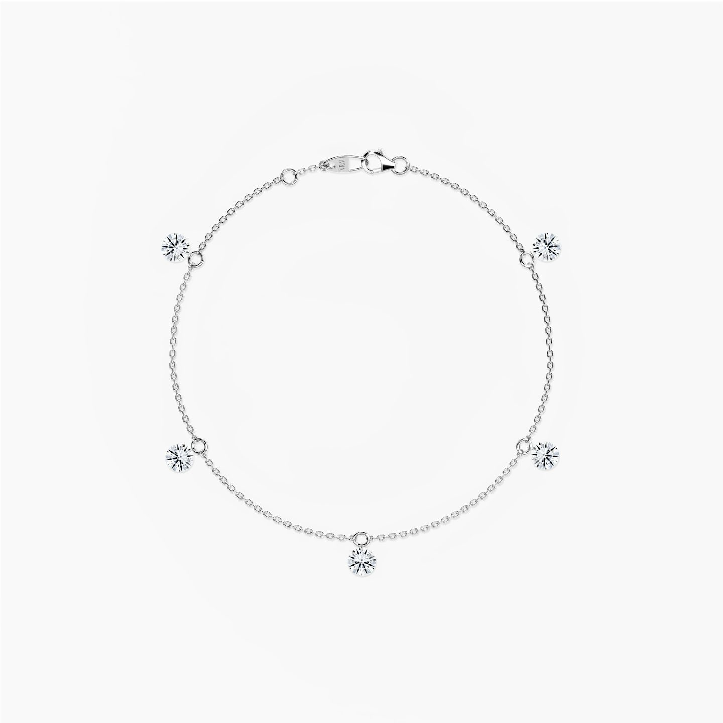 Bracelet Floating Station | Rond Brillant | 14k | Or blanc 18 carats | Nombre de diamants: 5 | Longueur de la chaîne: 7
