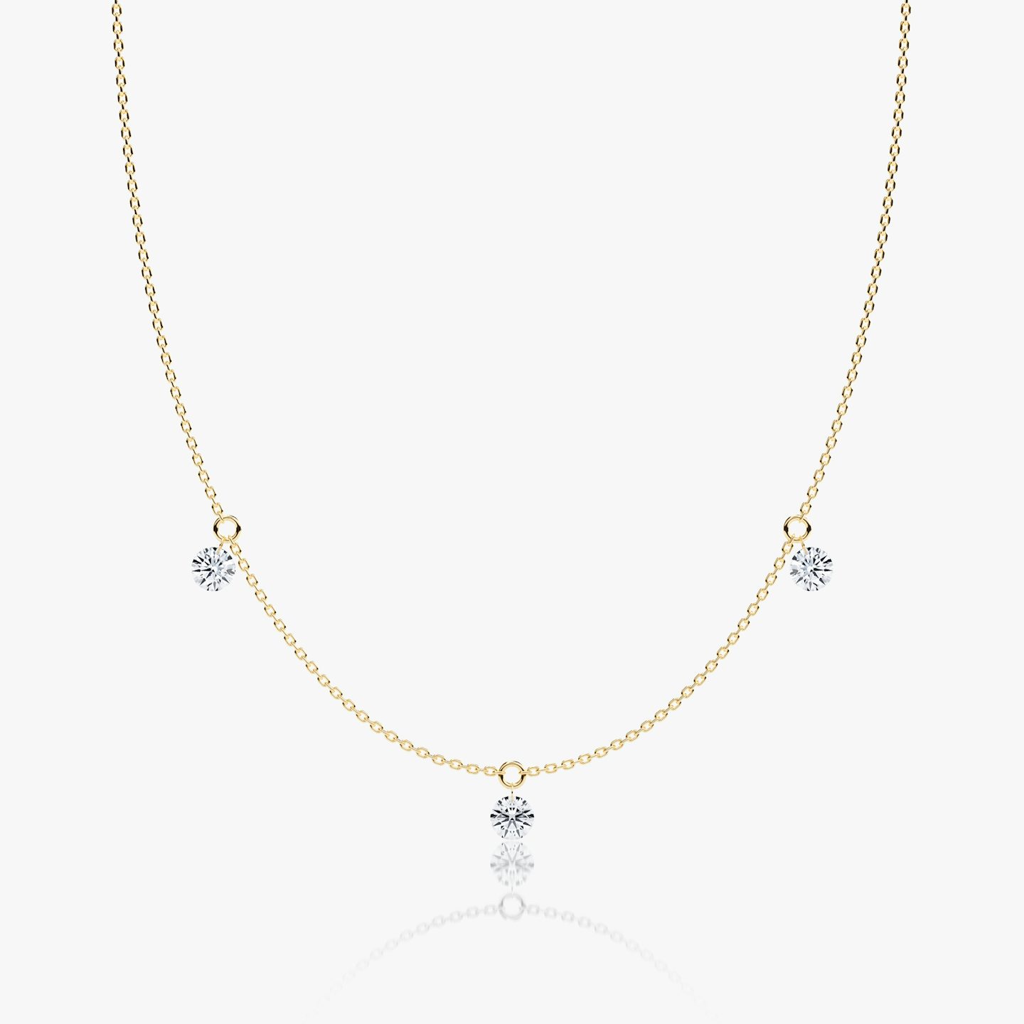 Floating Station Necklace | Round Brilliant | 14k | 18k Yellow Gold | Diamond count: 3 | Chain length: 16-18