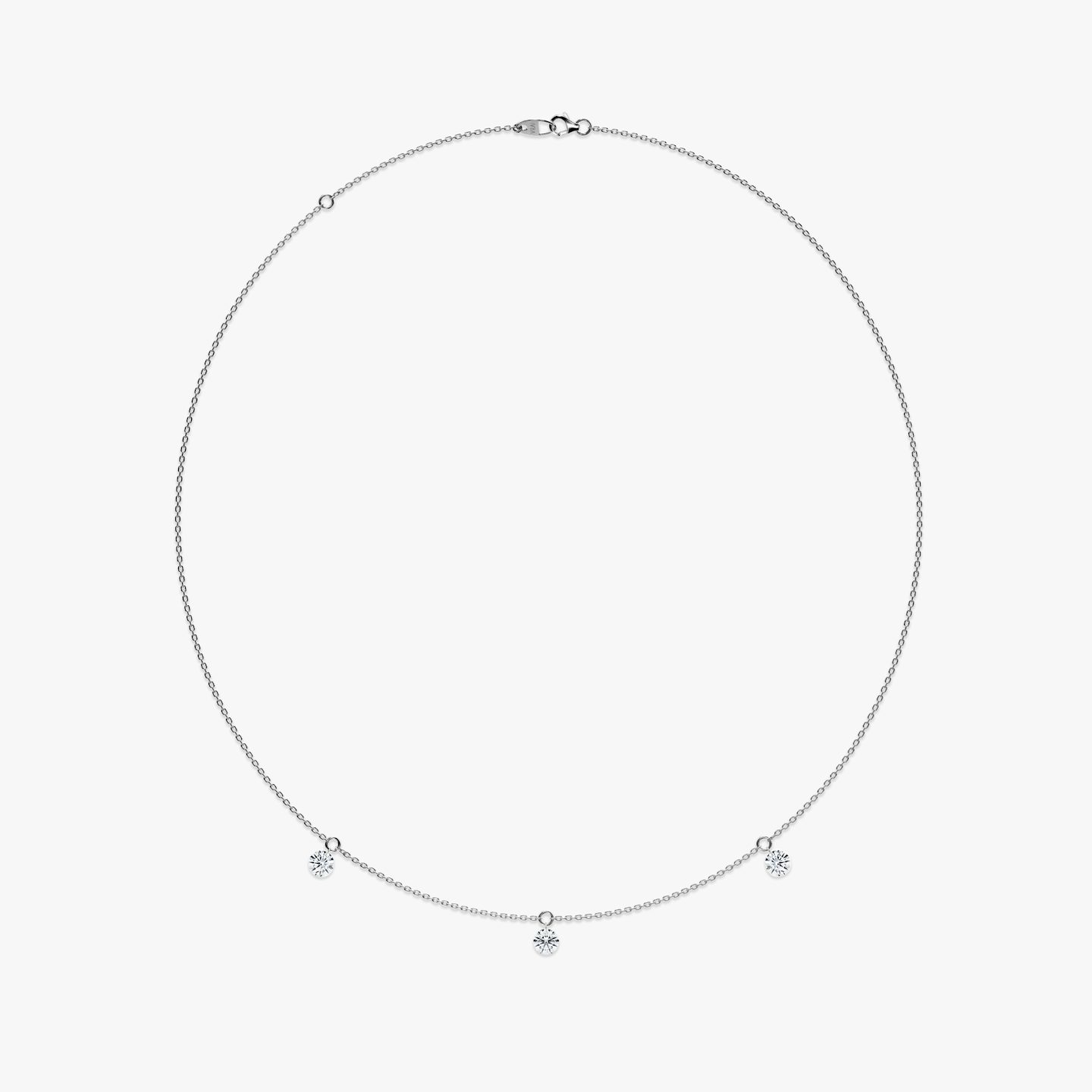 Floating Station Necklace | Round Brilliant | 14k | 18k White Gold | Diamond count: 3 | Chain length: 16-18